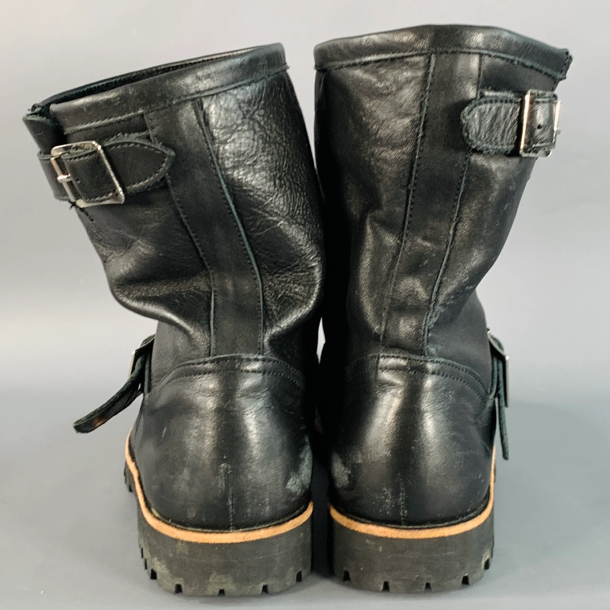 COMME des GARCONS Size 7 Black Leather Studded Pull On Engineer Boots - Image 3