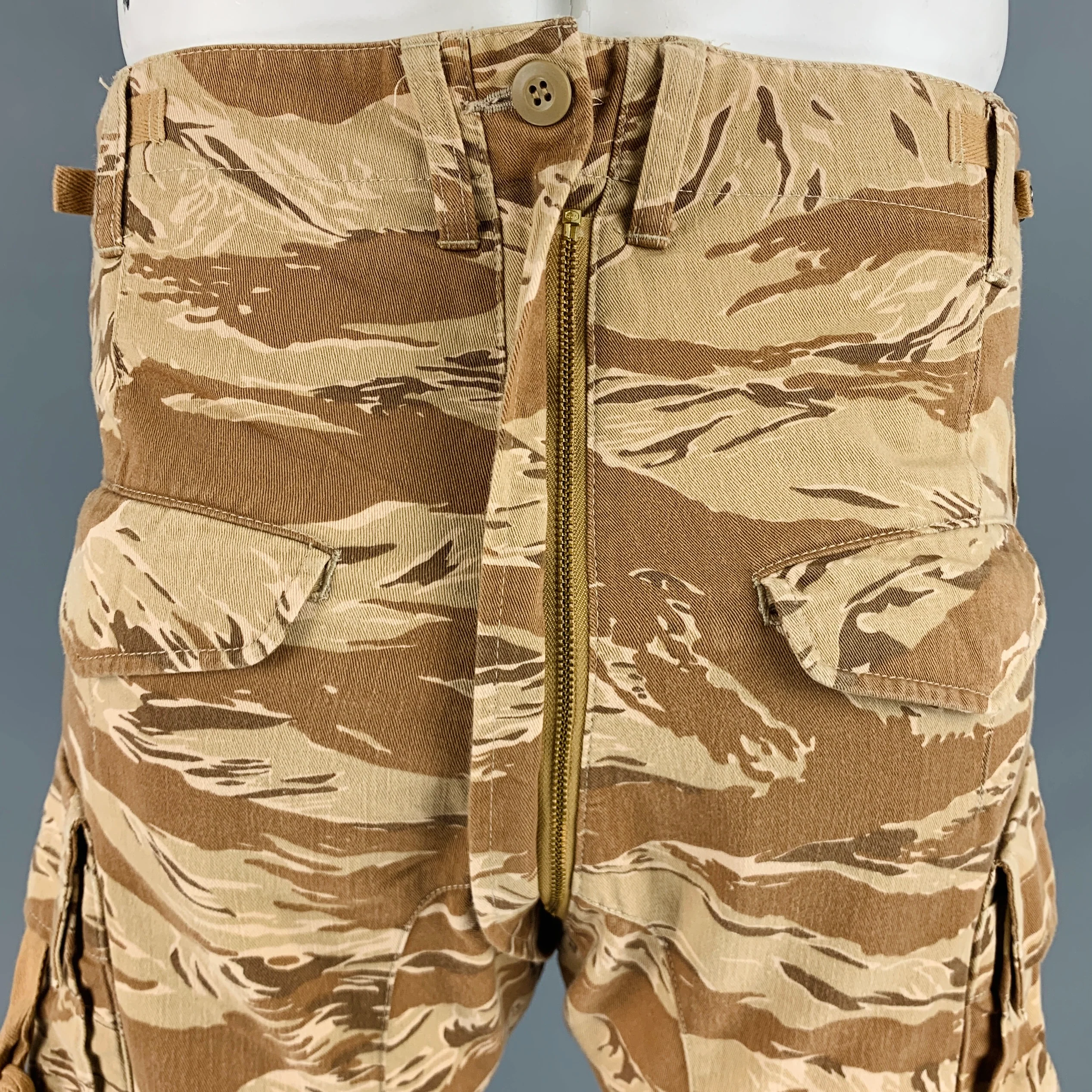 COMME des GARCONS Size L Beige Brown Camo Cotton Drop Crotch Casual Pants - Image 4