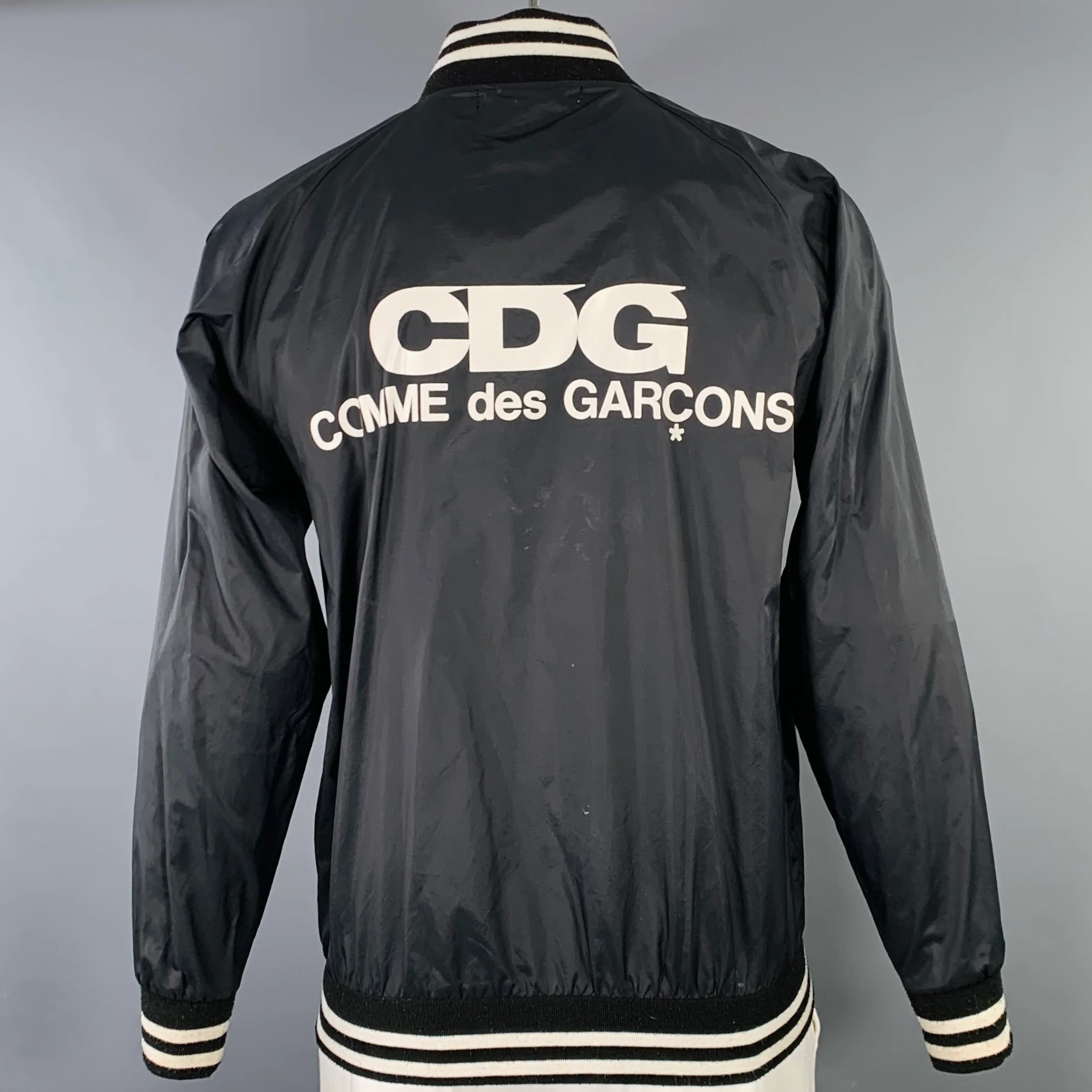 COMME des GARCONS Size L Black White Stripe Nylon Varsity Jacket - Image 3