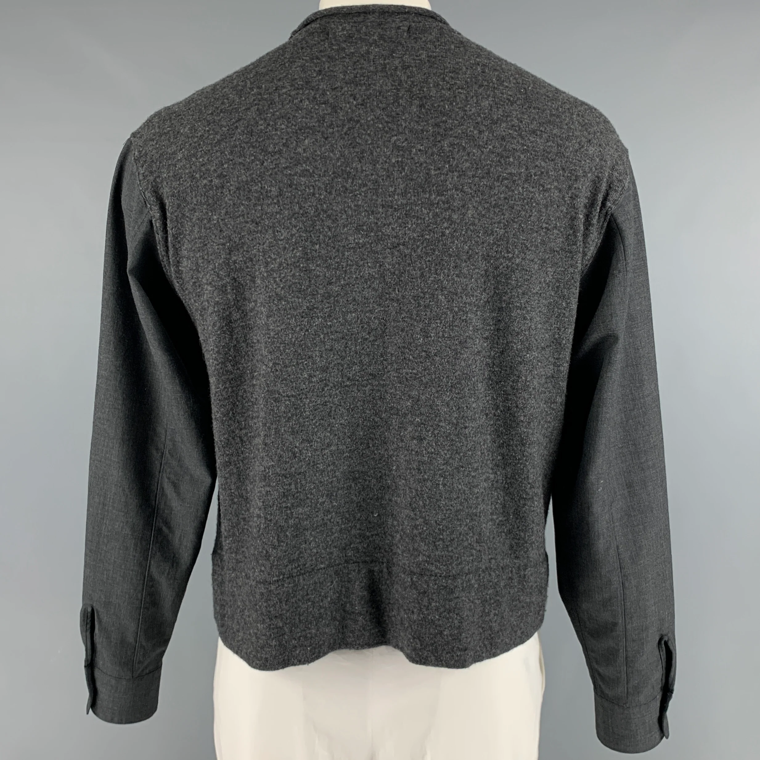 COMME des GARCONS Size L Grey Mixed Fabrics Wool Nylon V-Neck Cardigan - Image 4