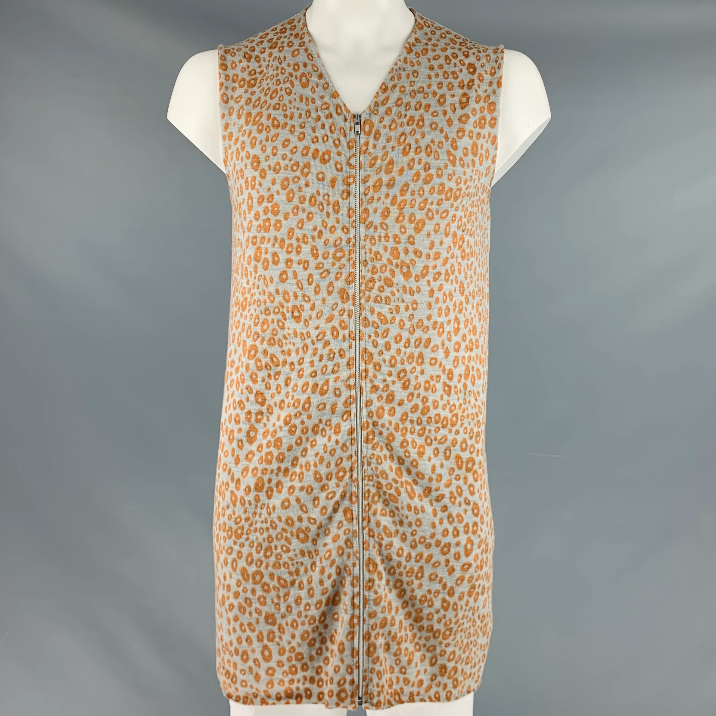 COMME des GARCONS Size L Grey Yellow Animal Print Wool Zip Up Vest