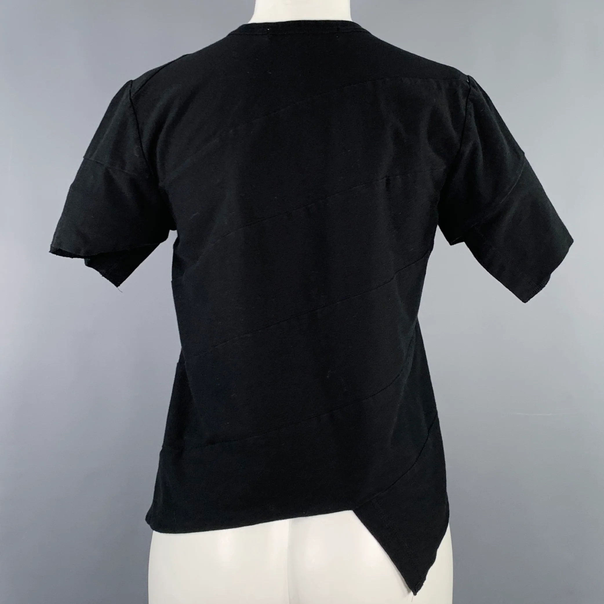 COMME des GARCONS Size M Black Cotton Asymmetrical Short Sleeve T-Shirt - Image 3