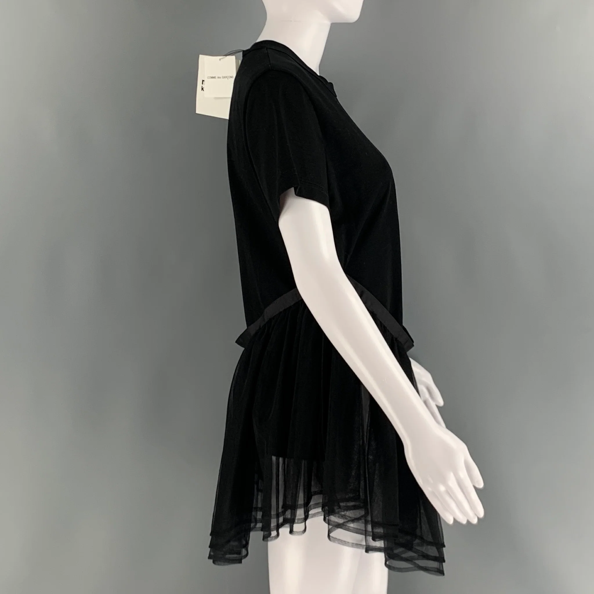 COMME des GARCONS Size M Black Cotton Mixed Fabrics Crew-Neck Dress Top - Image 2