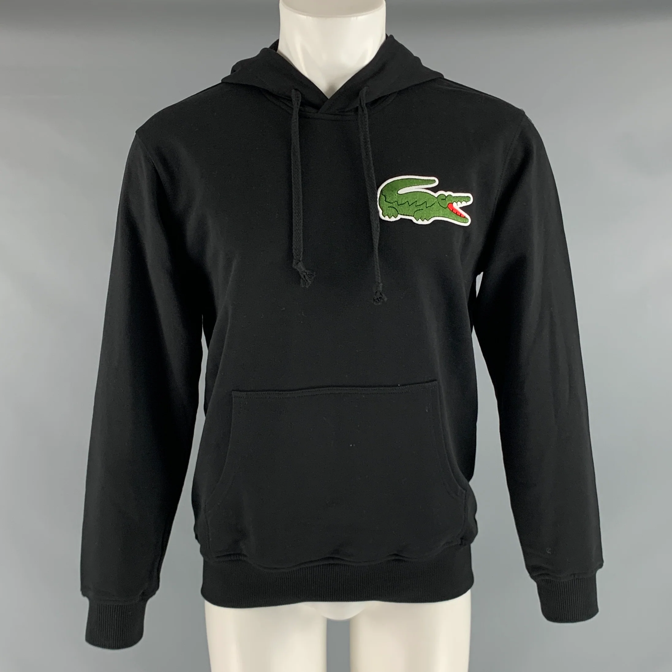 COMME des GARCONS Size M Black Green Logo Cotton Hoodie Sweatshirt