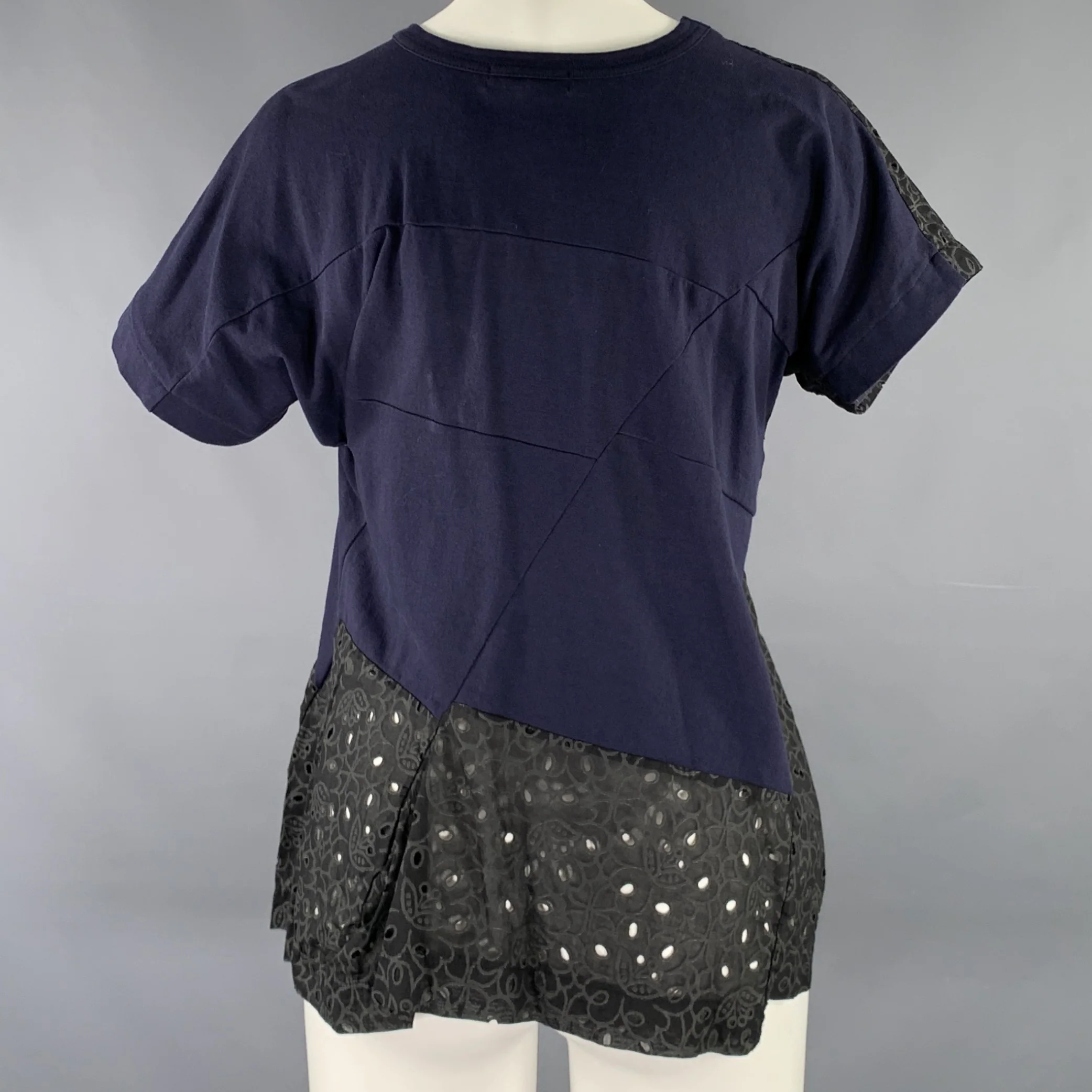 COMME des GARCONS Size M Black Grey Navy Cotton Cut Out Casual Top - Image 4