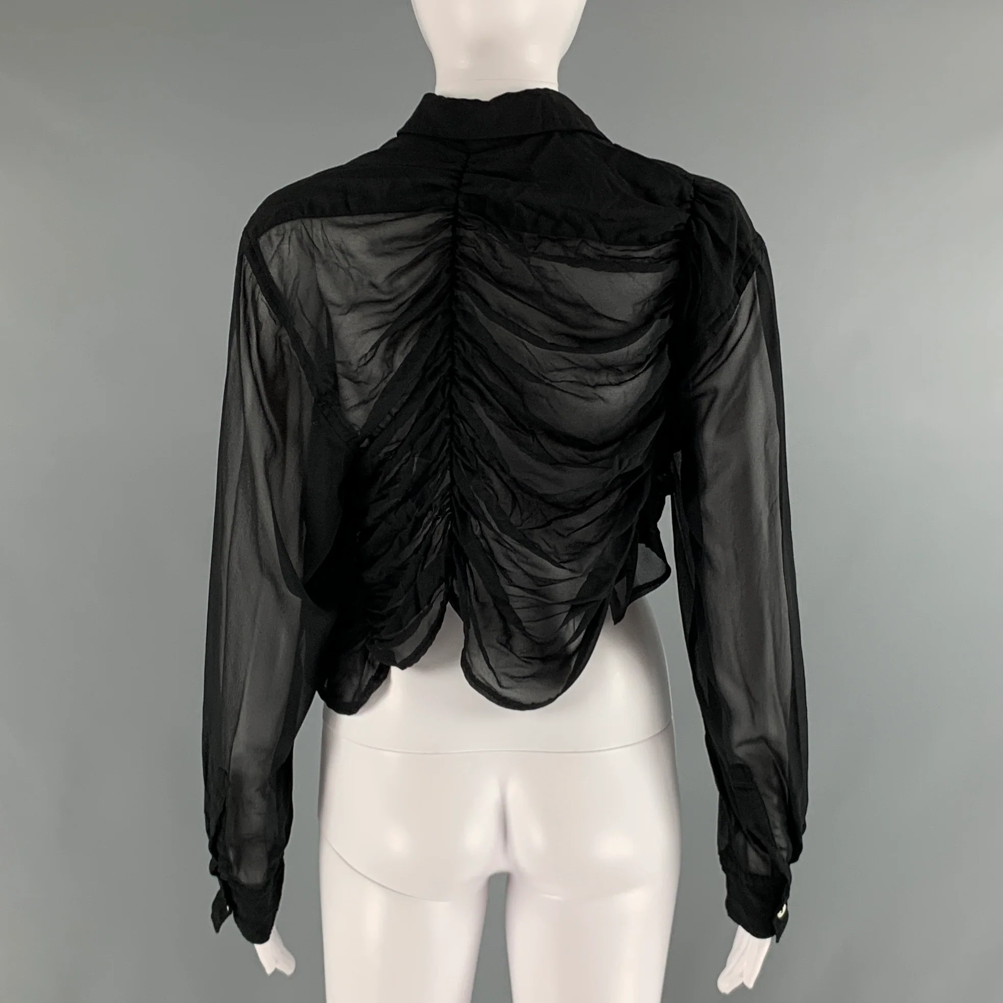 COMME des GARCONS Size M Black Polyester Ruched Cropped Blouse - Image 4
