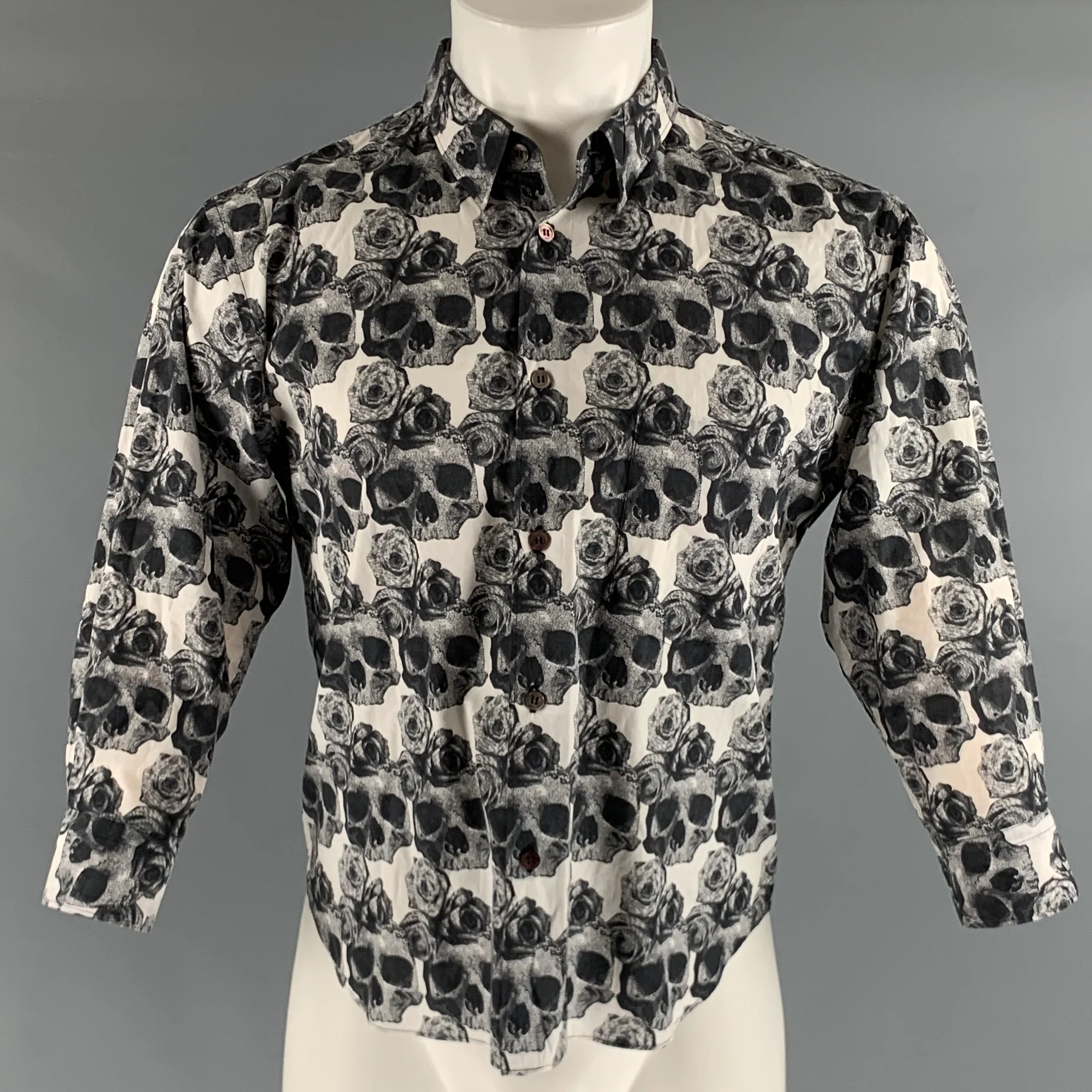 COMME des GARCONS Size M Black White Skull Cotton 3/4 Sleeves Long Sleeve Shirt
