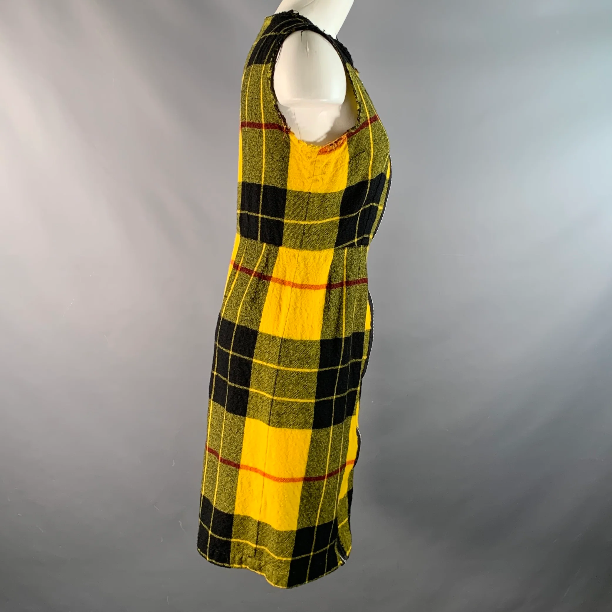 COMME des GARCONS Size M Yellow Black Wool Plaid Zip Up Dress - Image 2