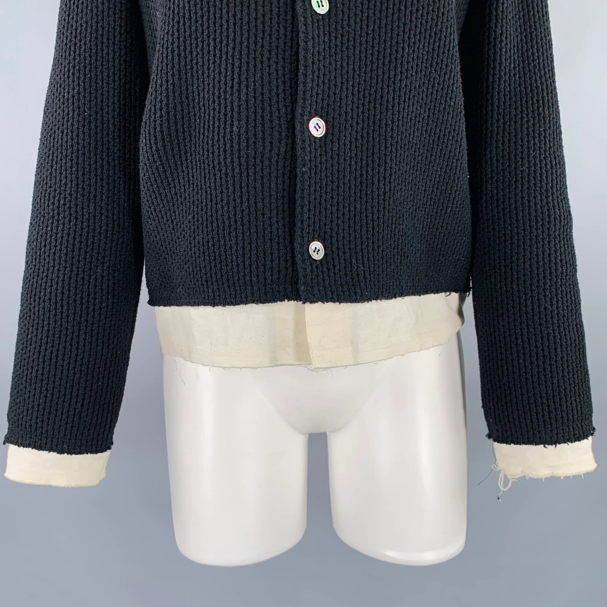 COMME des GARCONS Size S Black Cream Wool Nylon Raw Edge Cardigan - Image 2