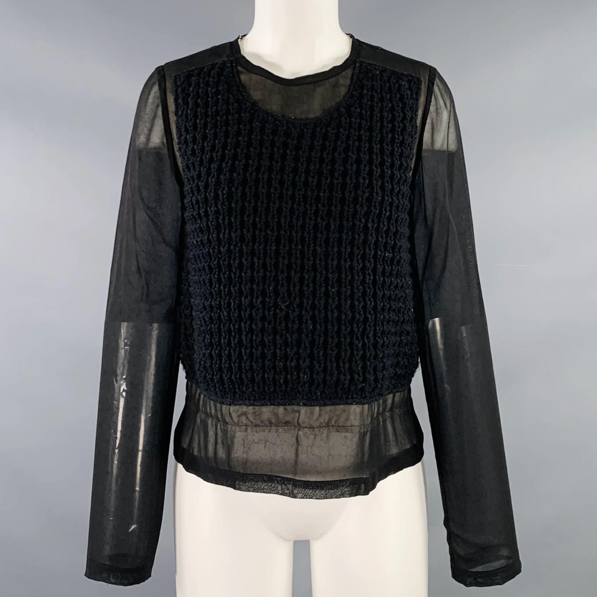 COMME des GARCONS Size S Black Cupro Mixed Fabrics Crew Neck Pullover