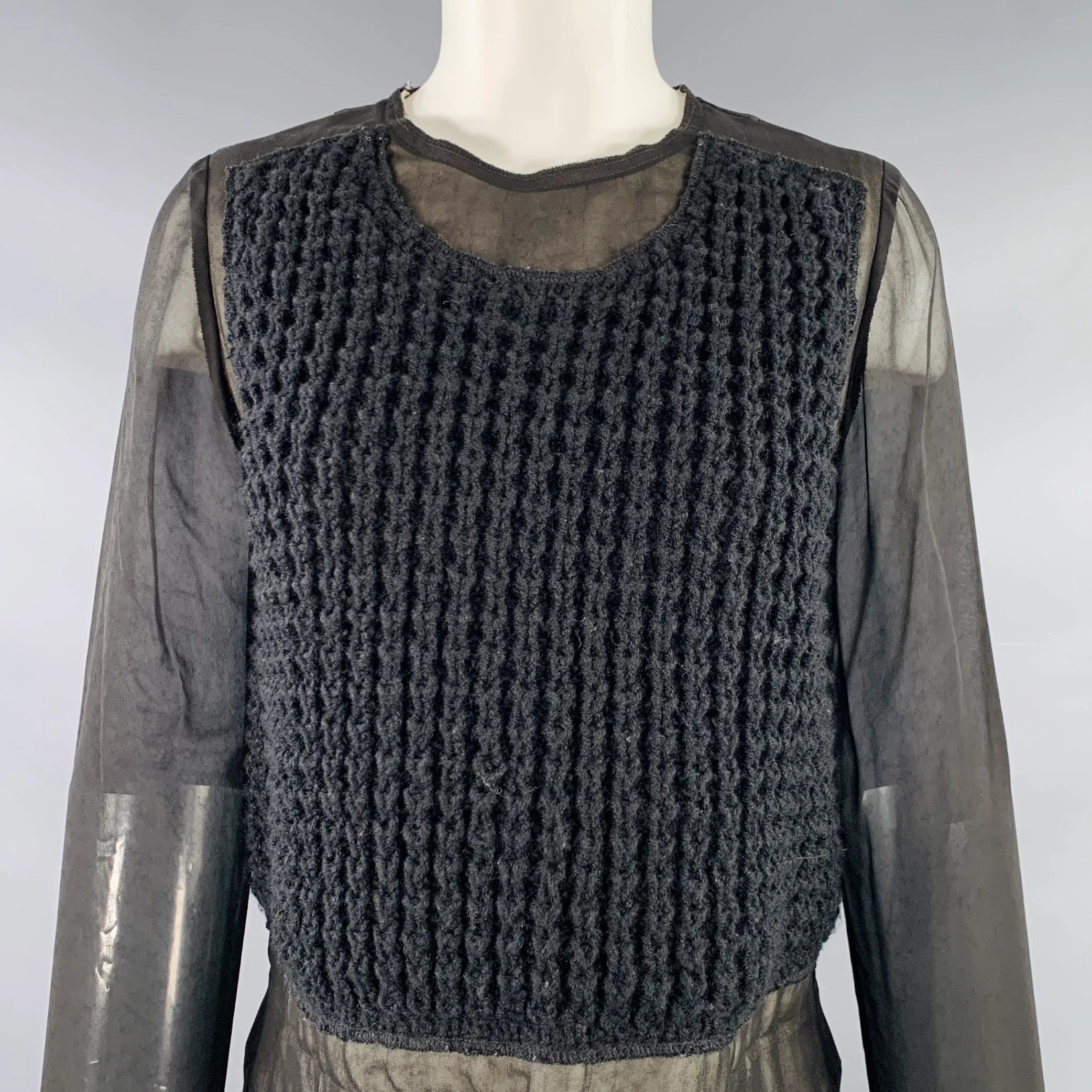 COMME des GARCONS Size S Black Cupro Mixed Fabrics Crew Neck Pullover - Image 2