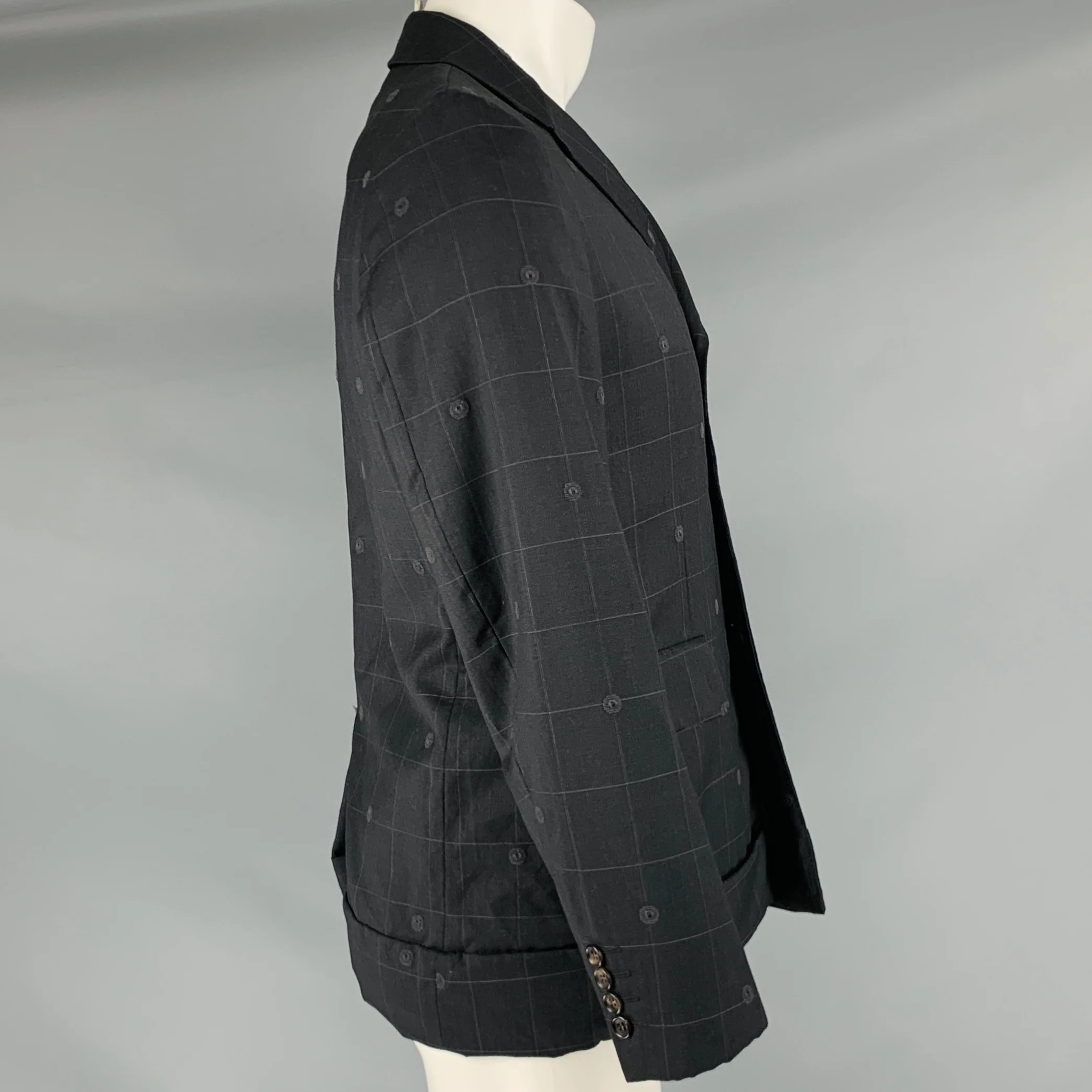 COMME des GARCONS Size S Black Grey Window Pane Wool Sport Coat - Image 3