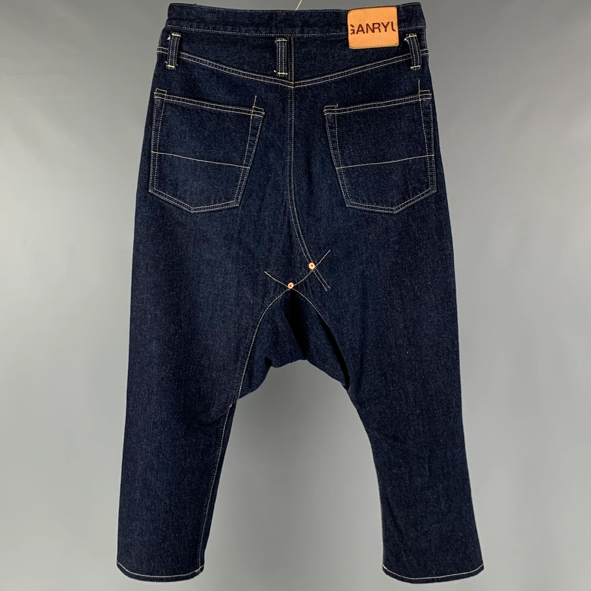 COMME des GARCONS Size S Blue Contrast Stitch Cotton Drop-Crotch Jeans - Image 2