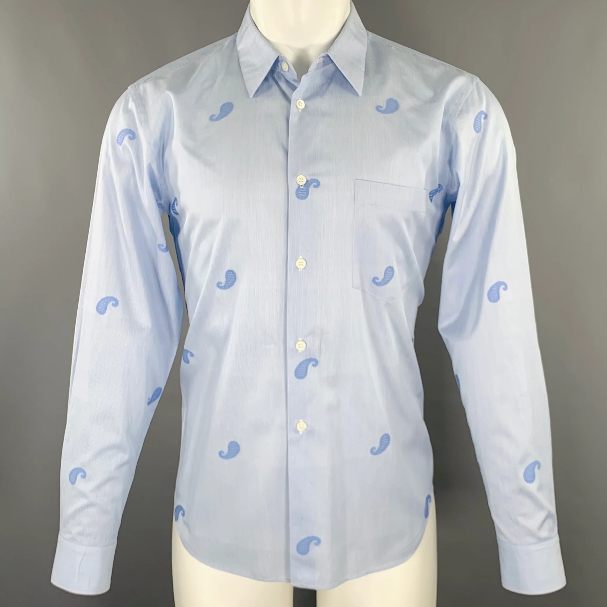 COMME des GARCONS Size S Blue White Stripe Cotton One Pocket Long Sleeve Shirt
