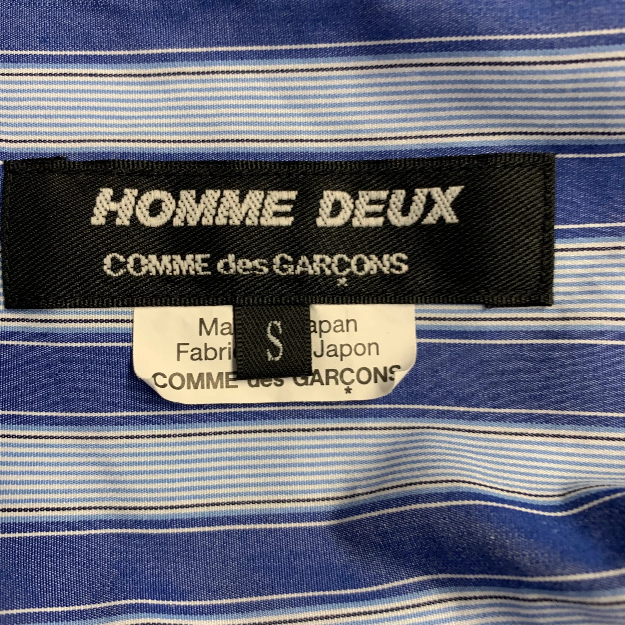 COMME des GARCONS Size S Blue White Stripe Cotton Patchwork Long Sleeve Shirt - Image 4