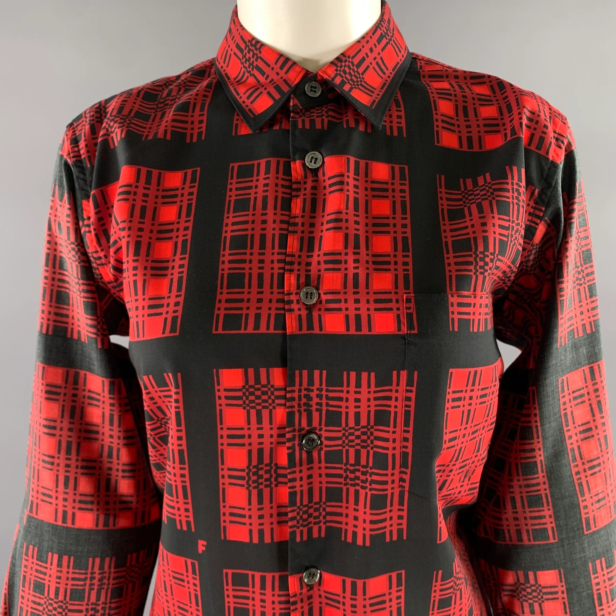COMME des GARCONS Size S Red Black Polyester Plaid Blouse - Image 2