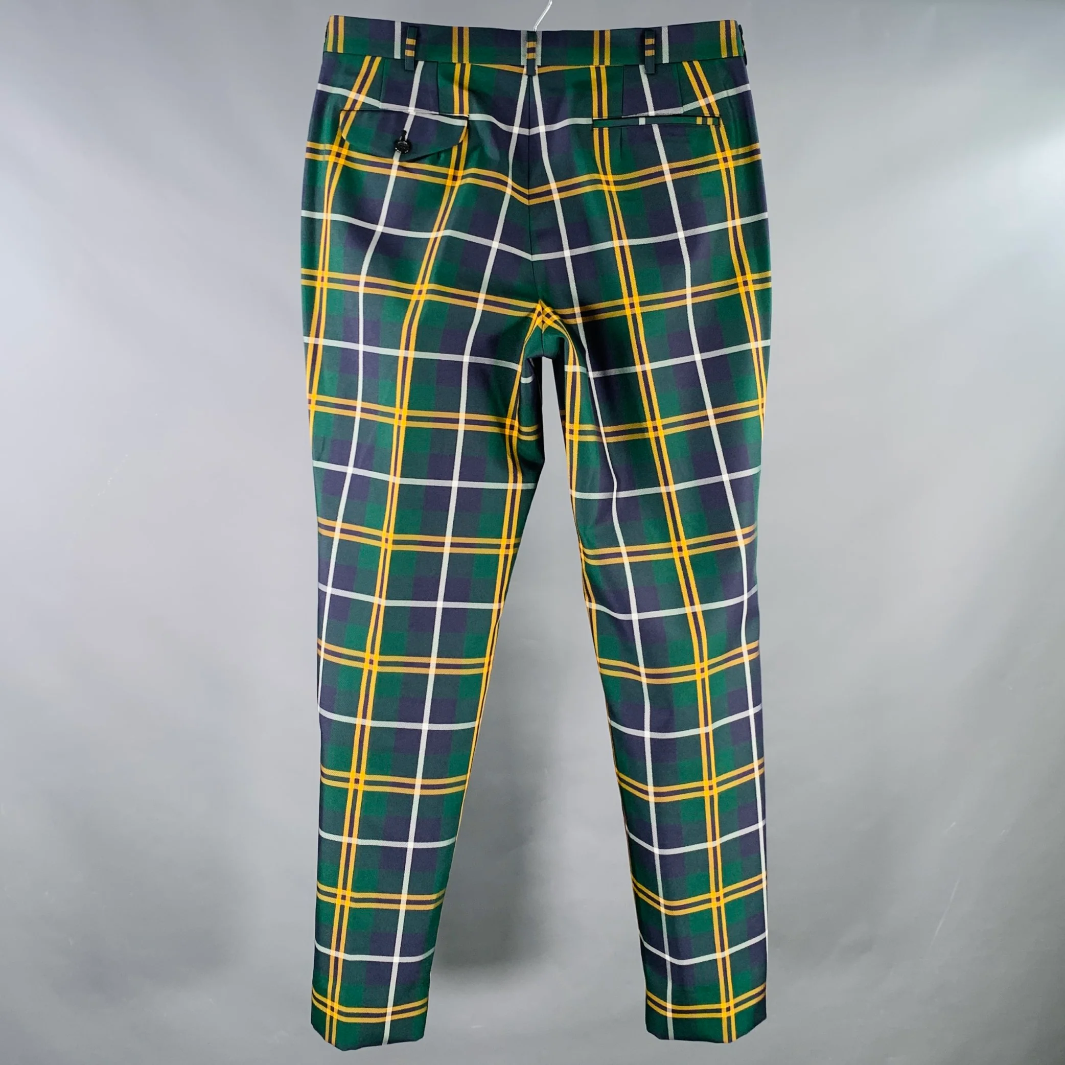 COMME des GARCONS Size XL Green Blue Yellow Plaid Polyester Dress Pants - Image 2