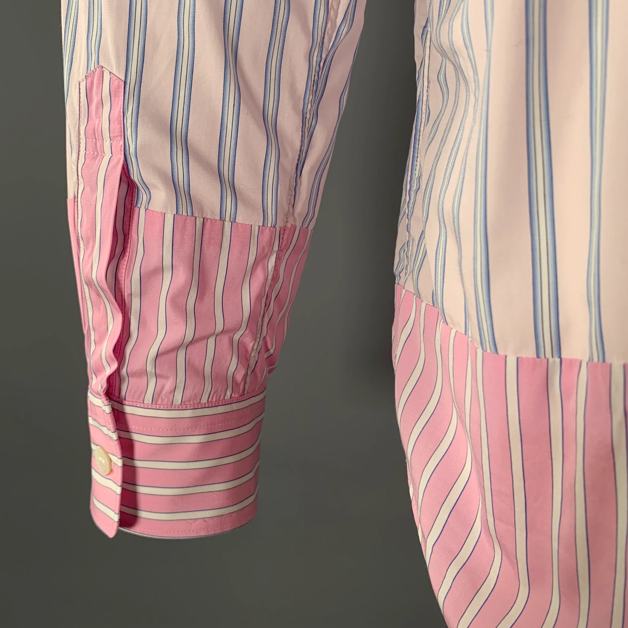 COMME des GARCONS Size XL Pink Blue Stripe Cotton Long Sleeve Shirt - Image 5