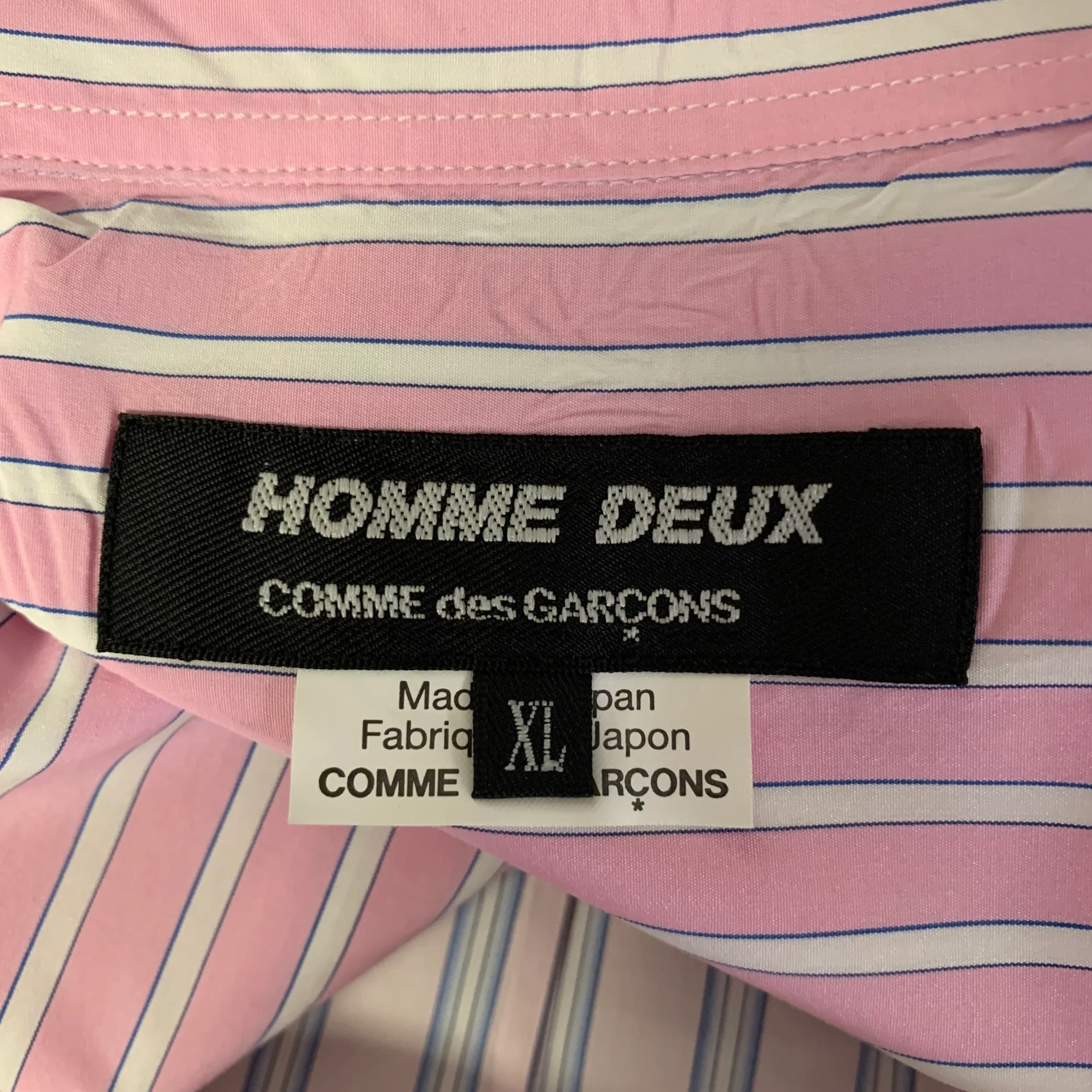 COMME des GARCONS Size XL Pink Blue Stripe Cotton Long Sleeve Shirt - Image 6