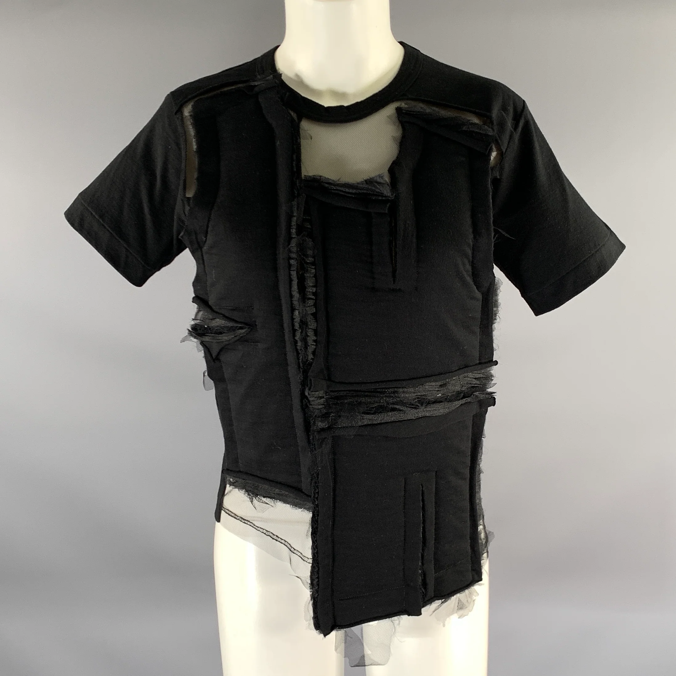 COMME des GARCONS Size XS Black Cotton Deconstructed Mesh T Shirt