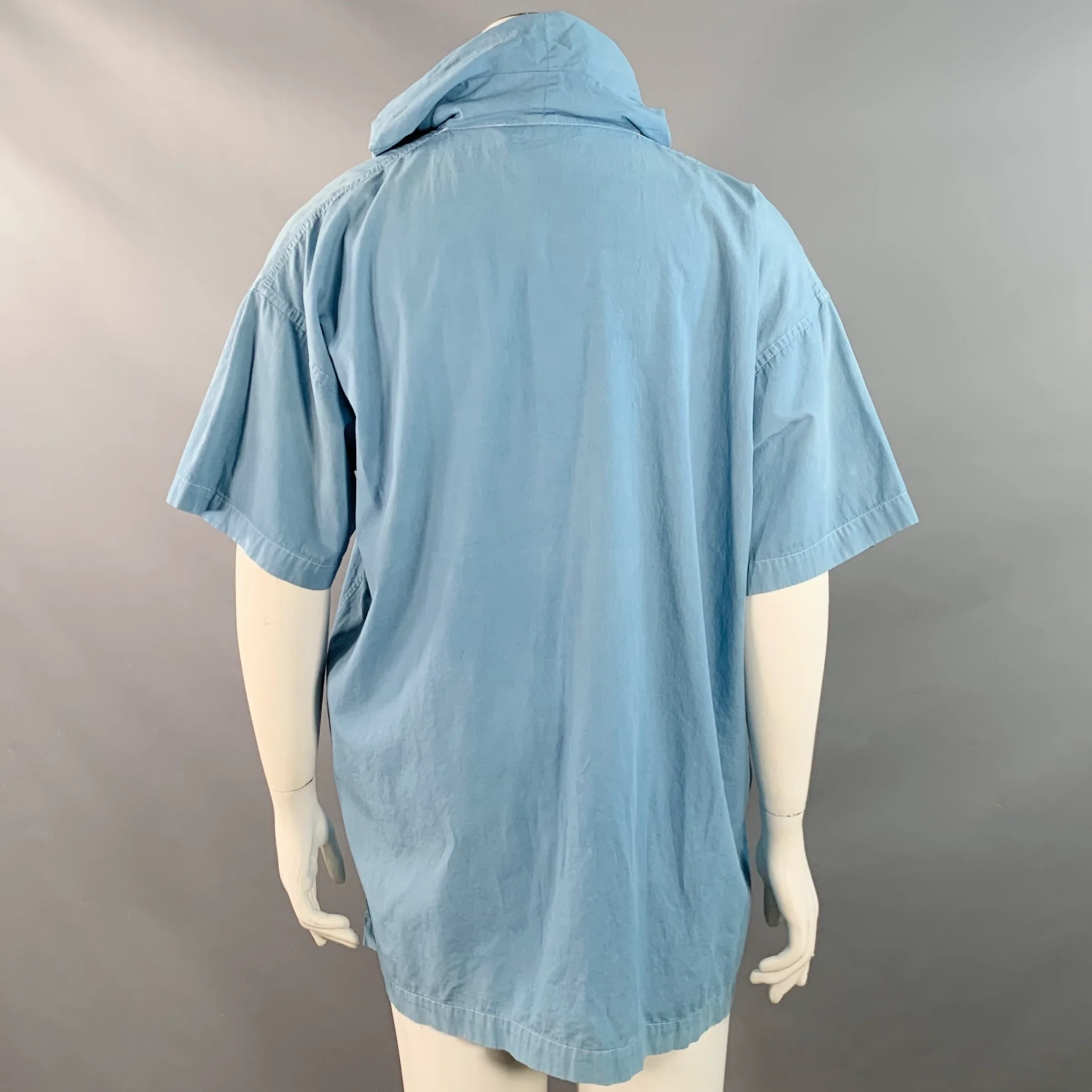 COMME des GARCONS Size XXL Blue Cotton Shawl Collar Casual Top - Image 4