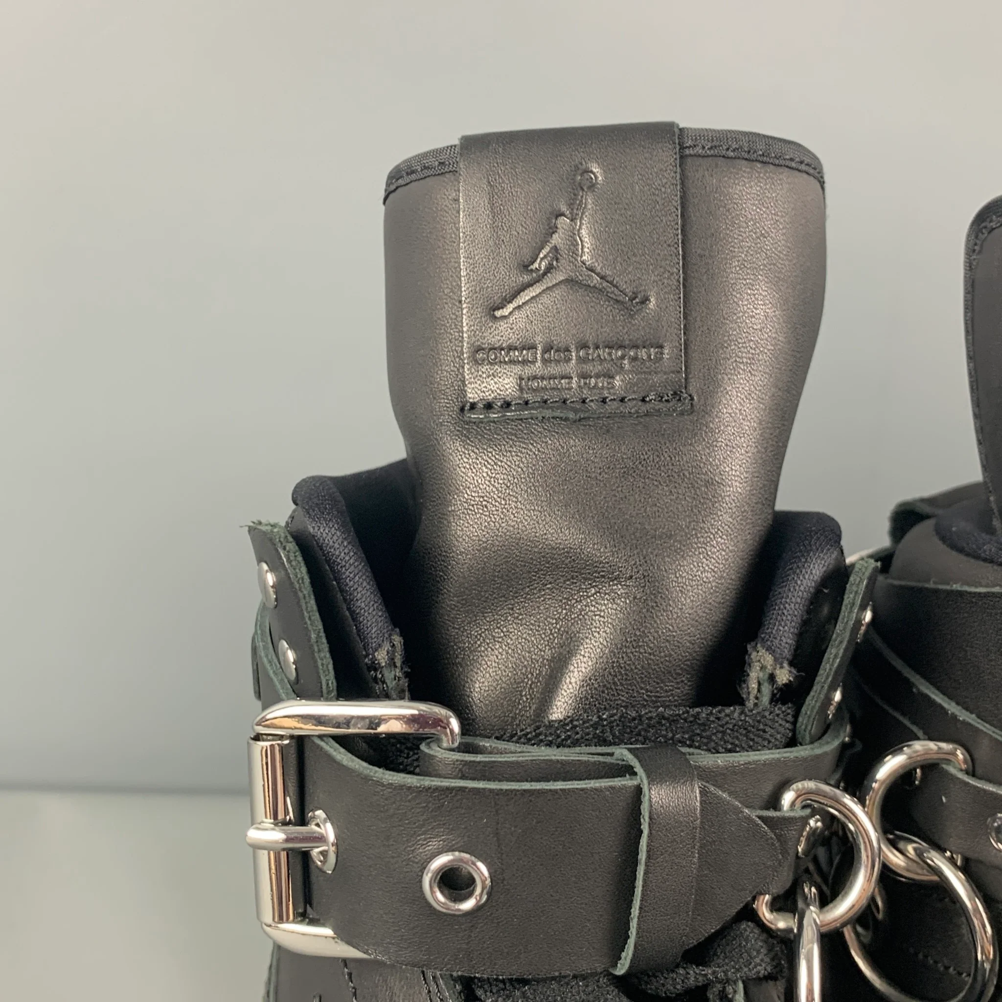 COMME des GARCONS x AJ1 FW19 Bondage Size 10 Black Leather High Top Sneakers - Image 5