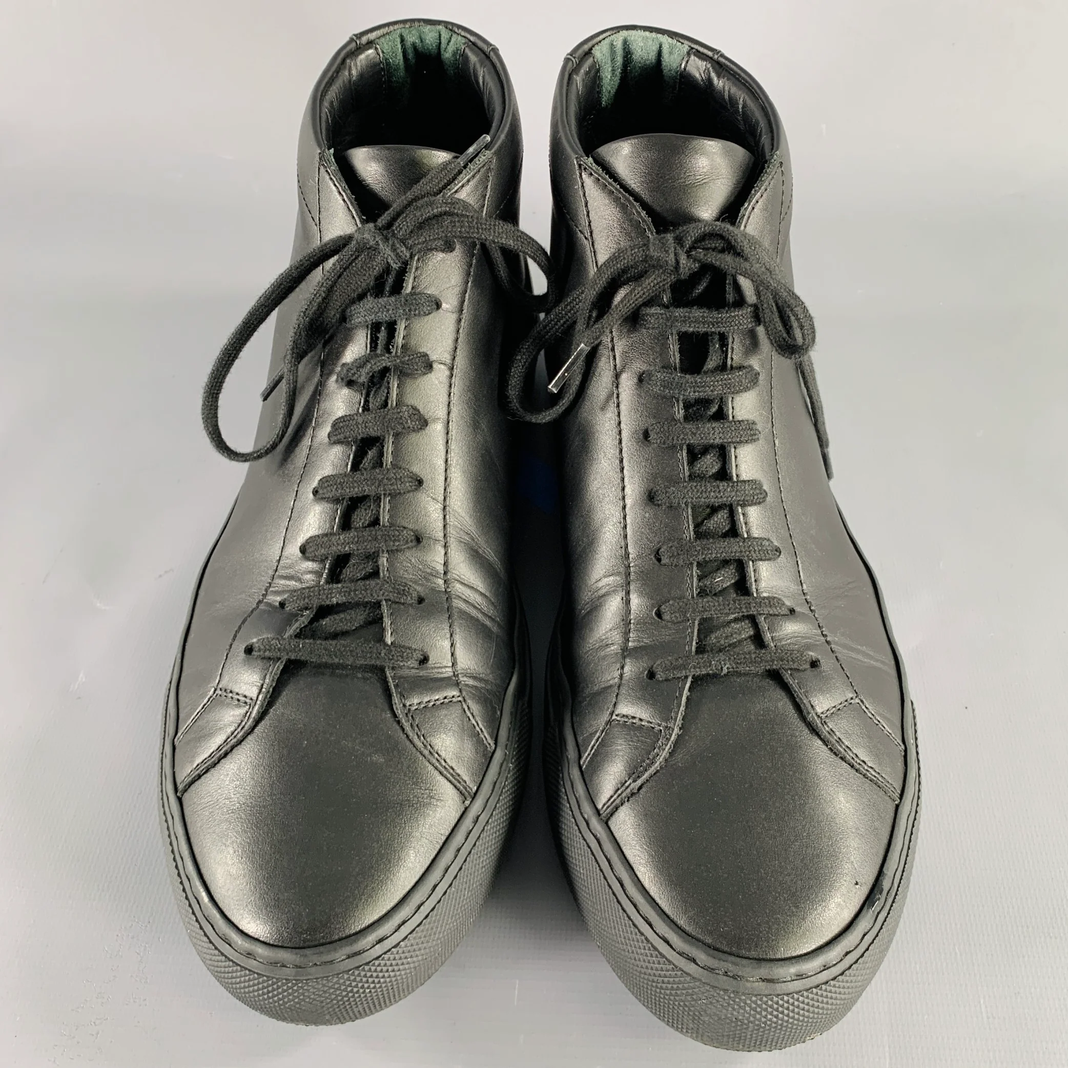 COMMON PROJECTS Size 10 Black Leather High Top Sneakers - Image 4