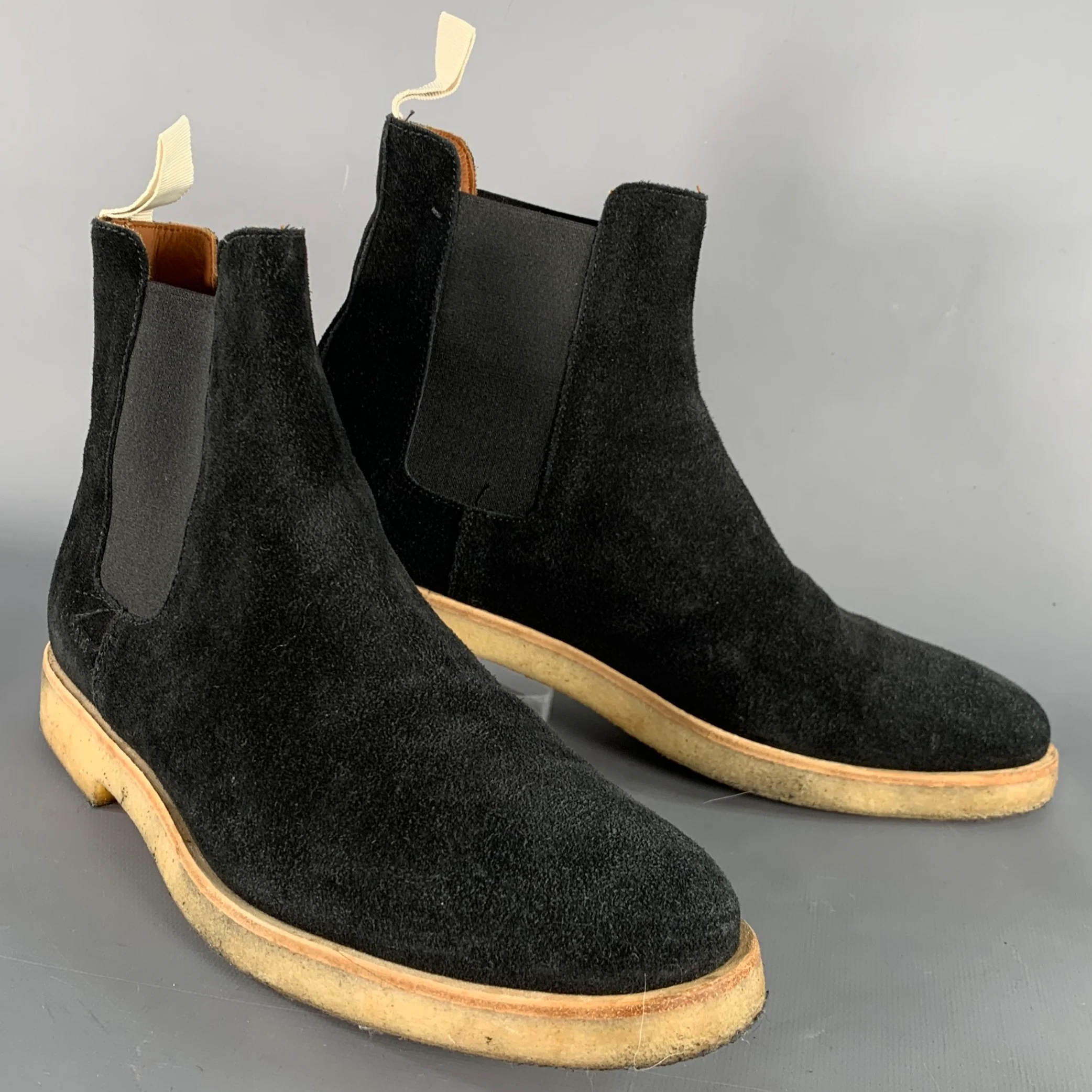 COMMON PROJECTS Size 11 Black Suede Crepe Sole Pull On Chelsea Ankle Boots