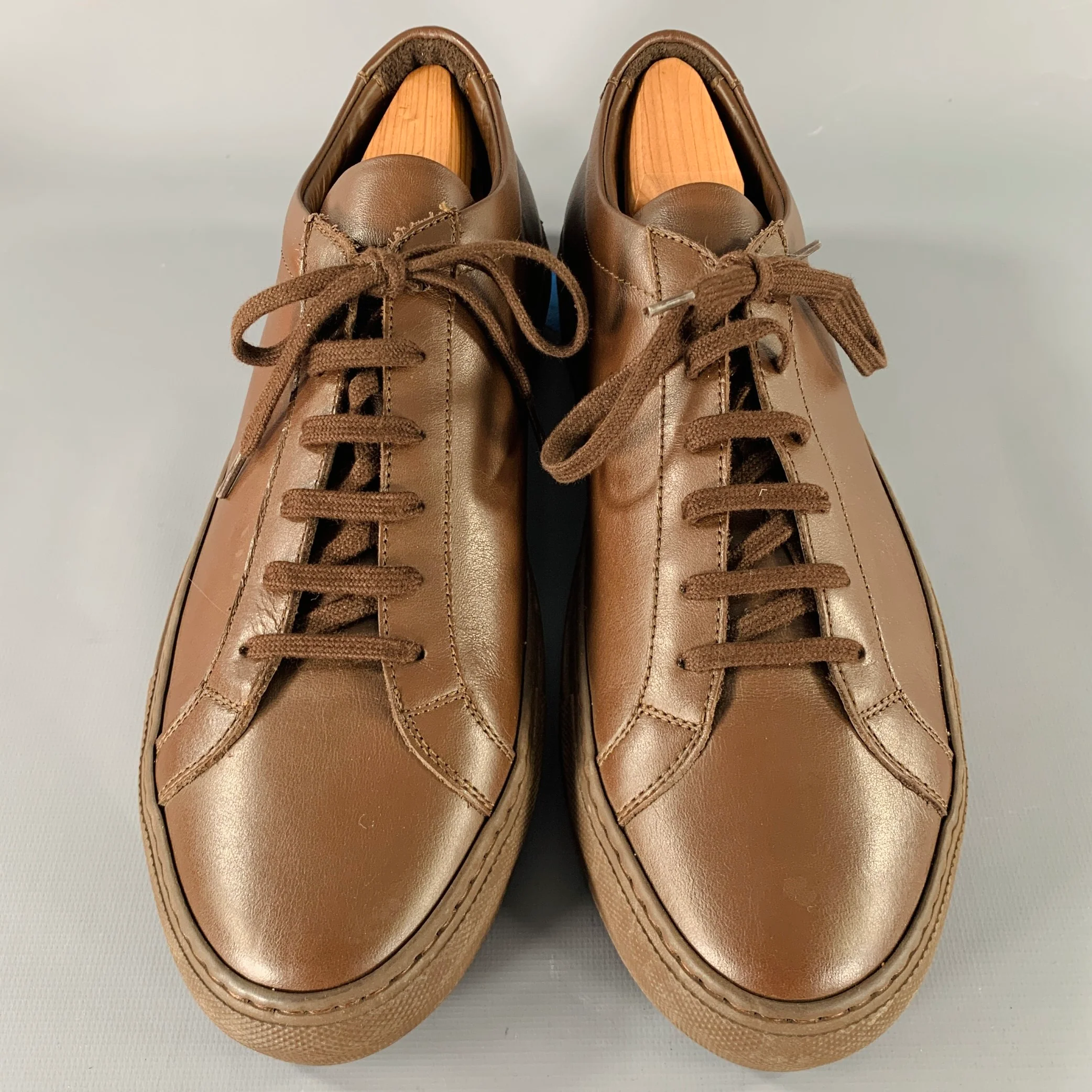 COMMON PROJECTS Size 11 Brown Leather Low Top Sneakers - Image 4