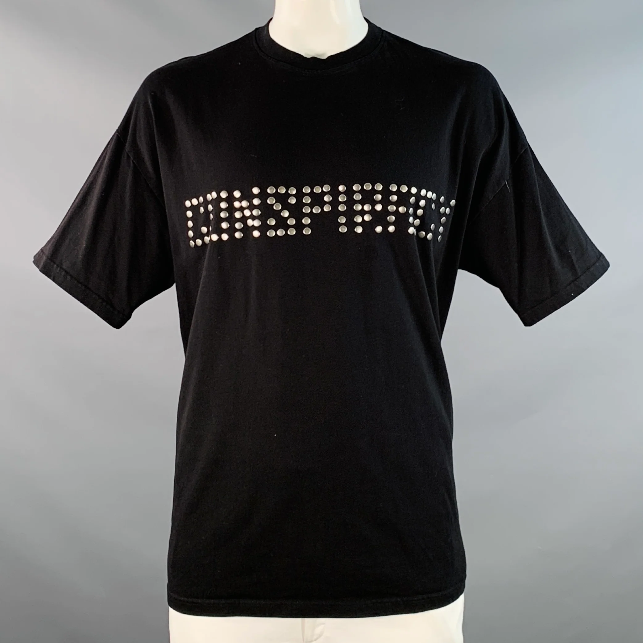 CONSPIRACY NEW YORK Size XXL Rivet Tee Black Silver Studded Cotton Crew Neck T-shirt