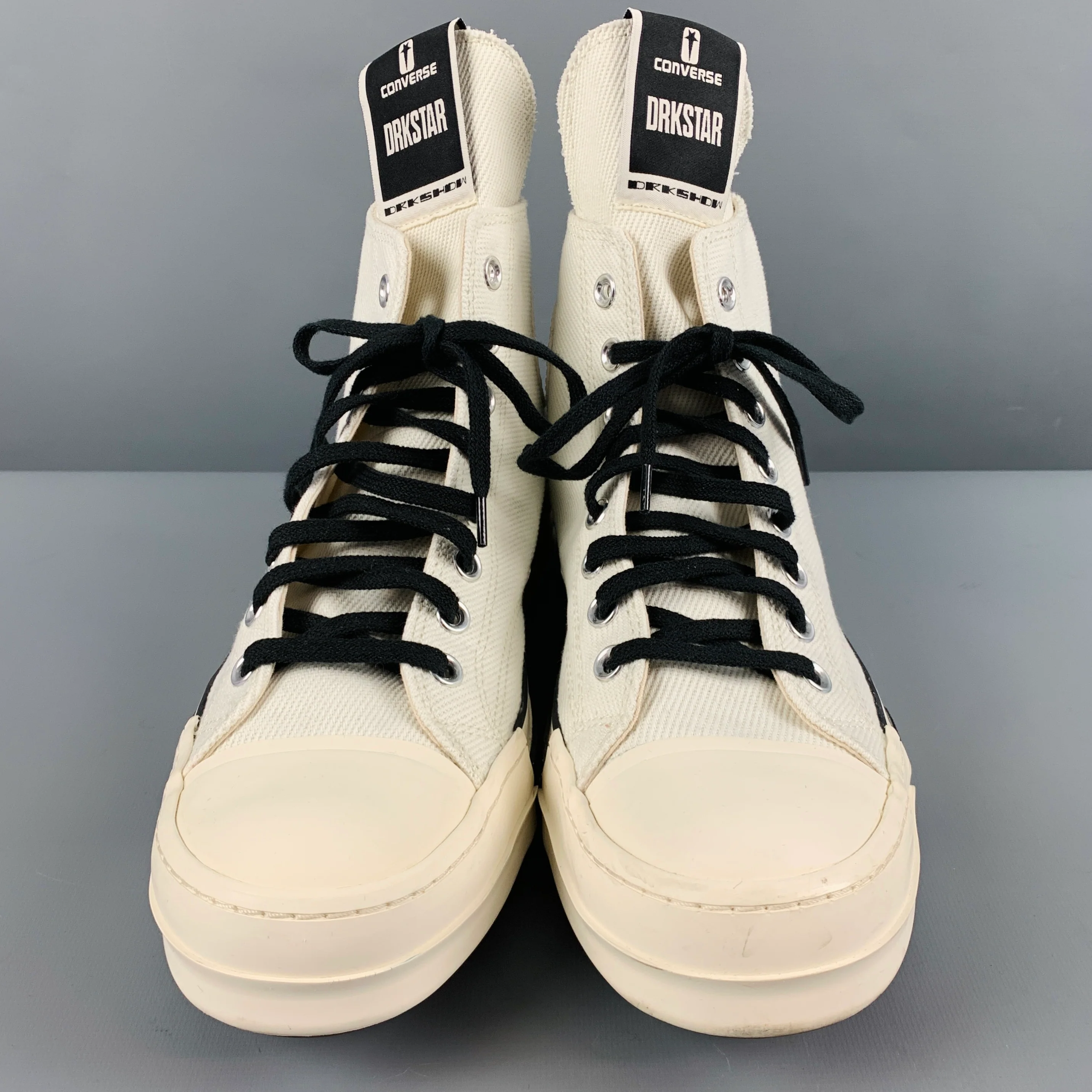 CONVERSE Size 10 White Black Canvas High Top Sneakers - Image 4