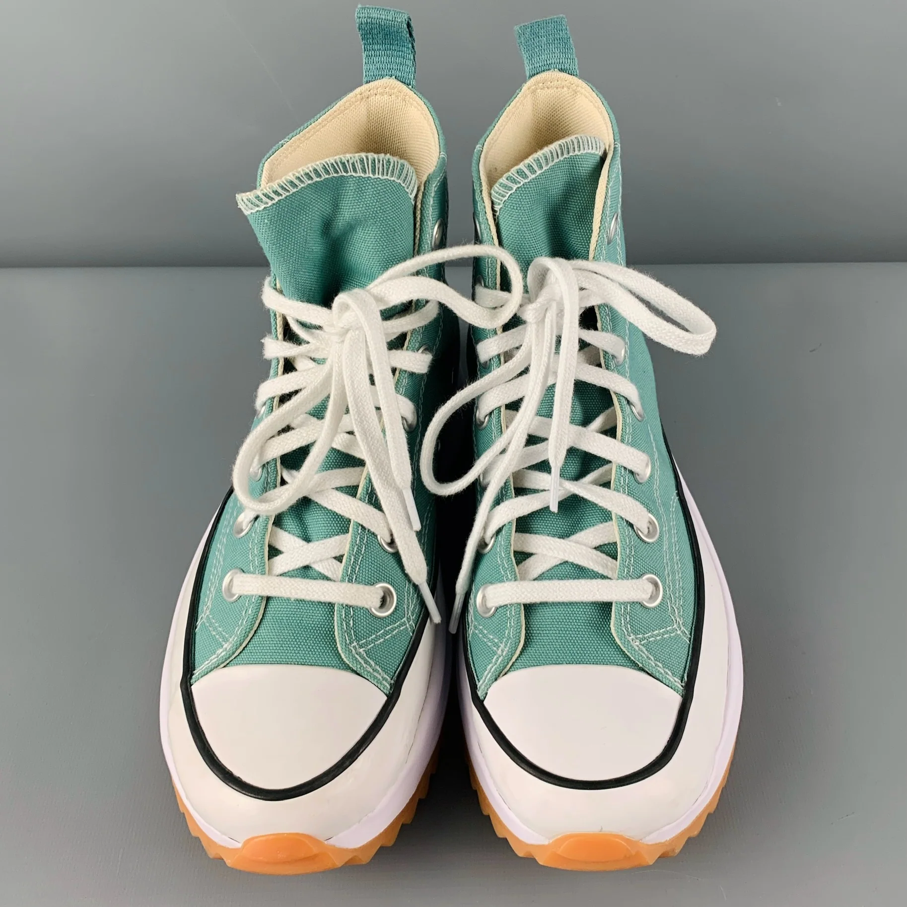 CONVERSE Size 7 White Green Canvas High Top Sneakers - Image 4