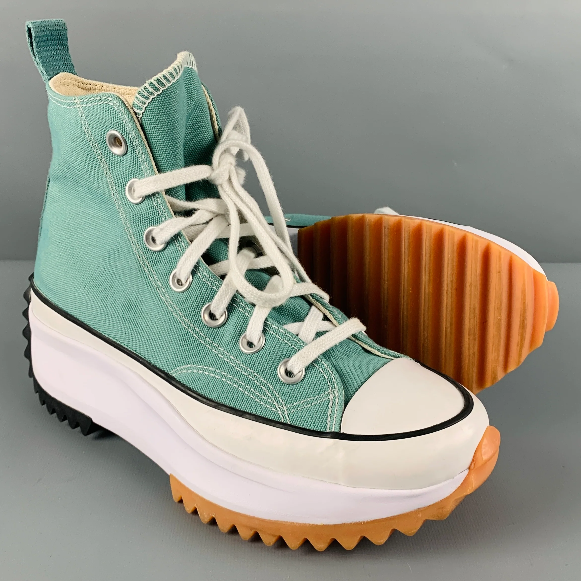 CONVERSE Size 7 White Green Canvas High Top Sneakers - Image 5