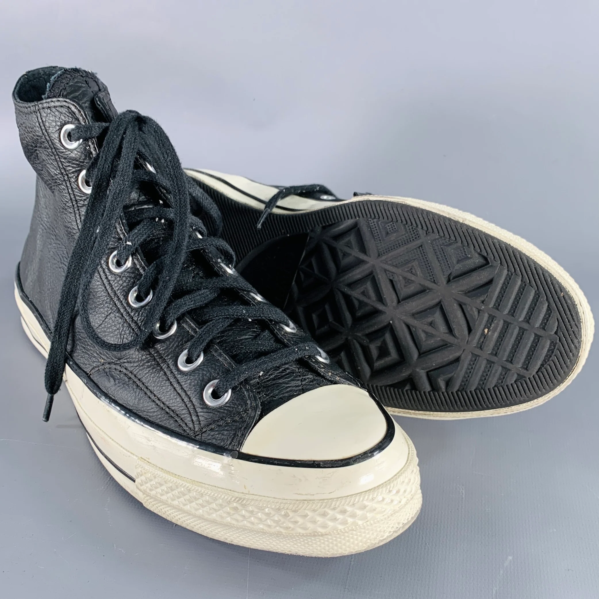 CONVERSE Size 9 Black Leather High Top Sneakers - Image 5