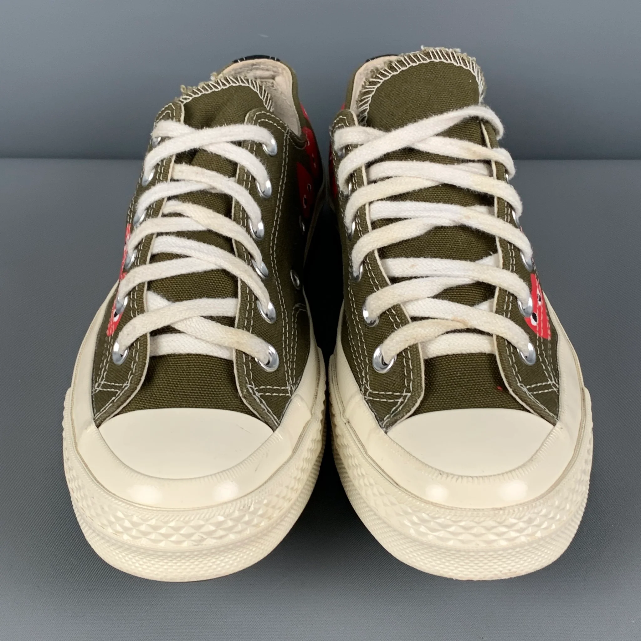 CONVERSE x COMME des GARCONS PLAY Size 7 Green Red Canvas Heart Sneakers - Image 4
