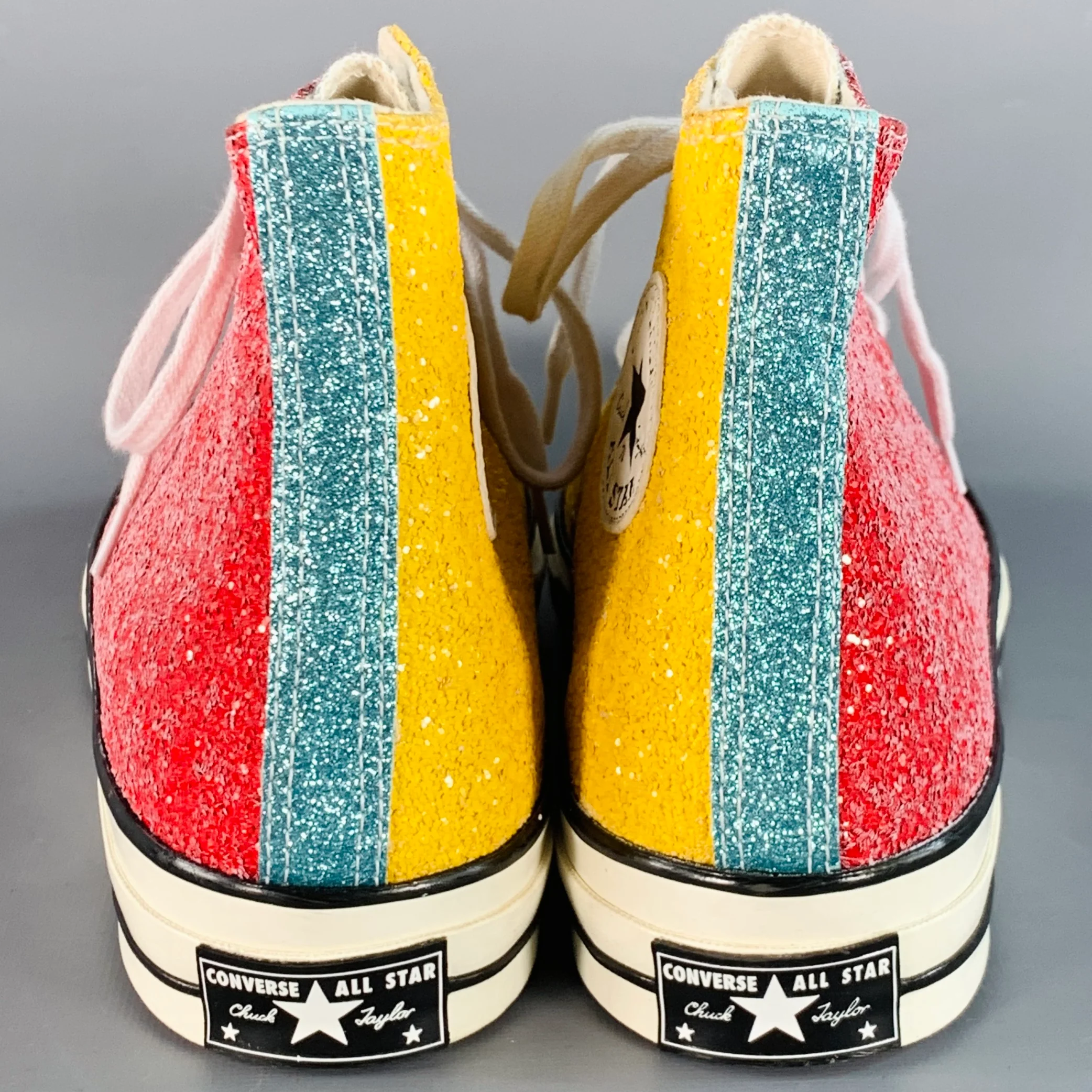 CONVERSE x JW ANDERSON Size 10.5 Yellow Blue Red Glitter Coated Canvas High Top Sneakers - Image 3