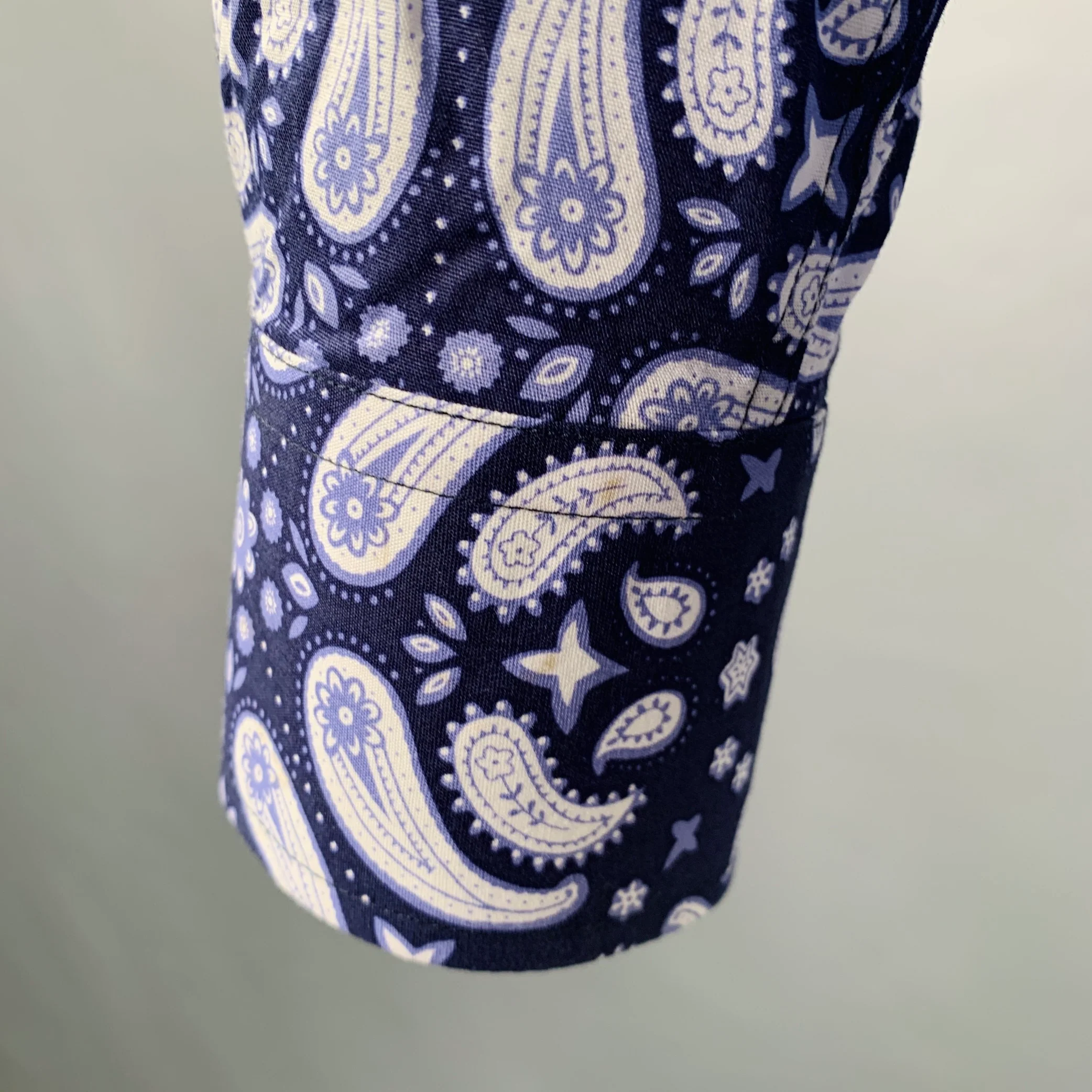 COOGI Size L Navy White Paisley Cotton Button Up Long Sleeve Shirt - Image 5