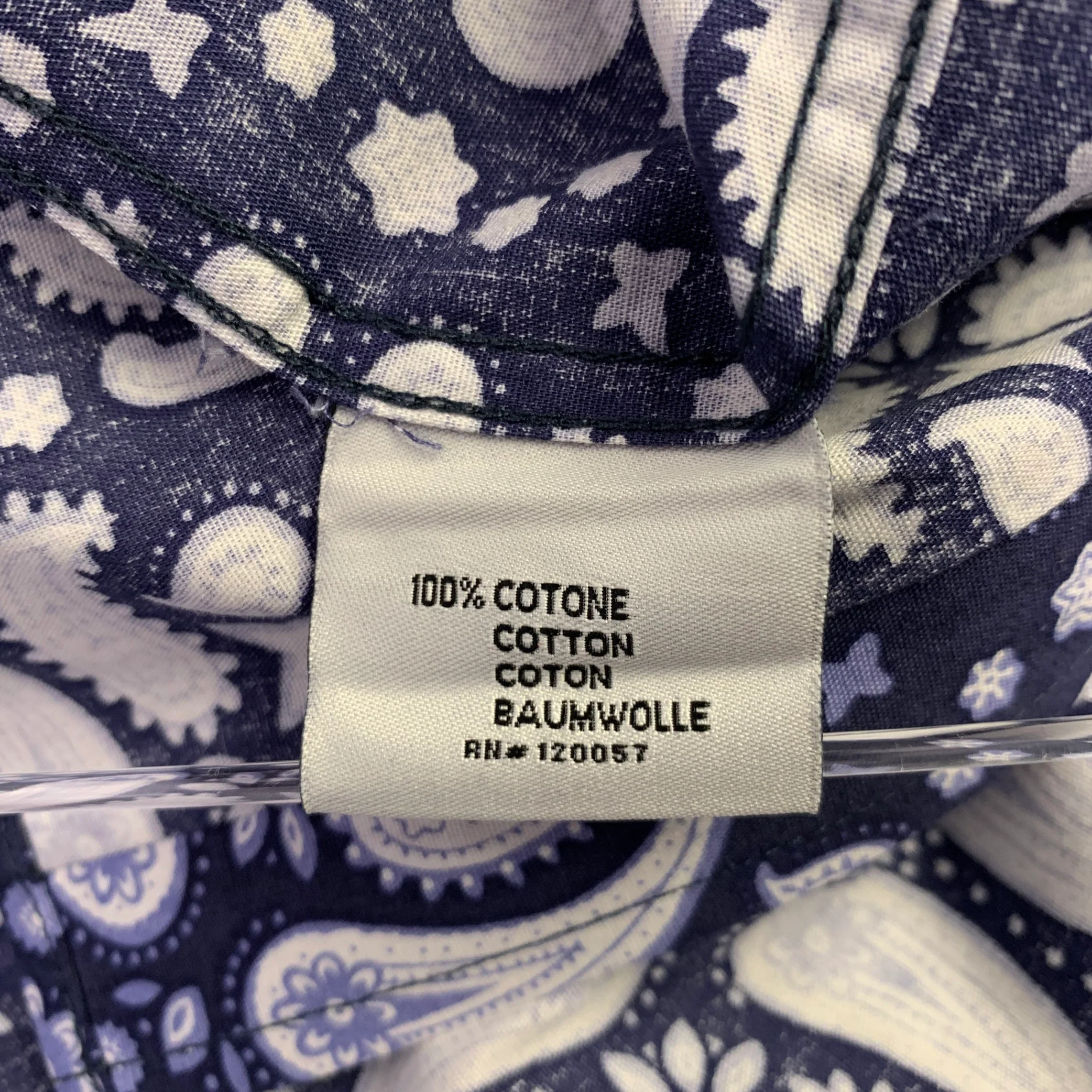 COOGI Size L Navy White Paisley Cotton Button Up Long Sleeve Shirt - Image 7