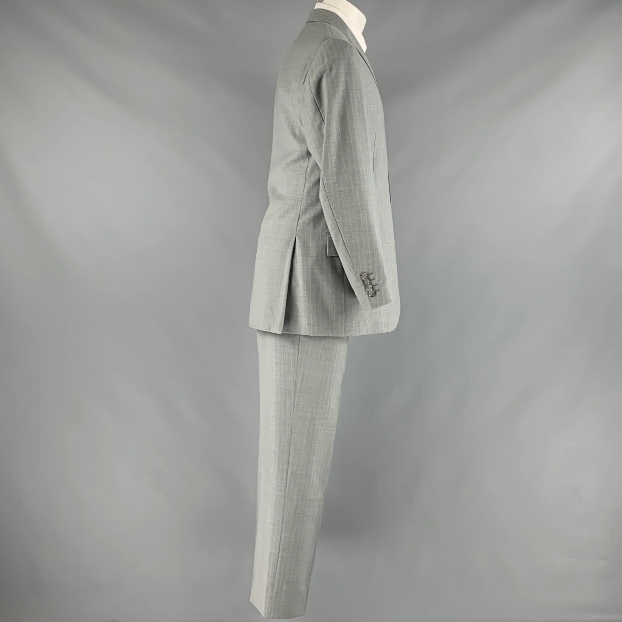 CORNELIANI Size 40 Grey Cream Pinstripe Virgin Wool Single Breasted Suit - Image 2