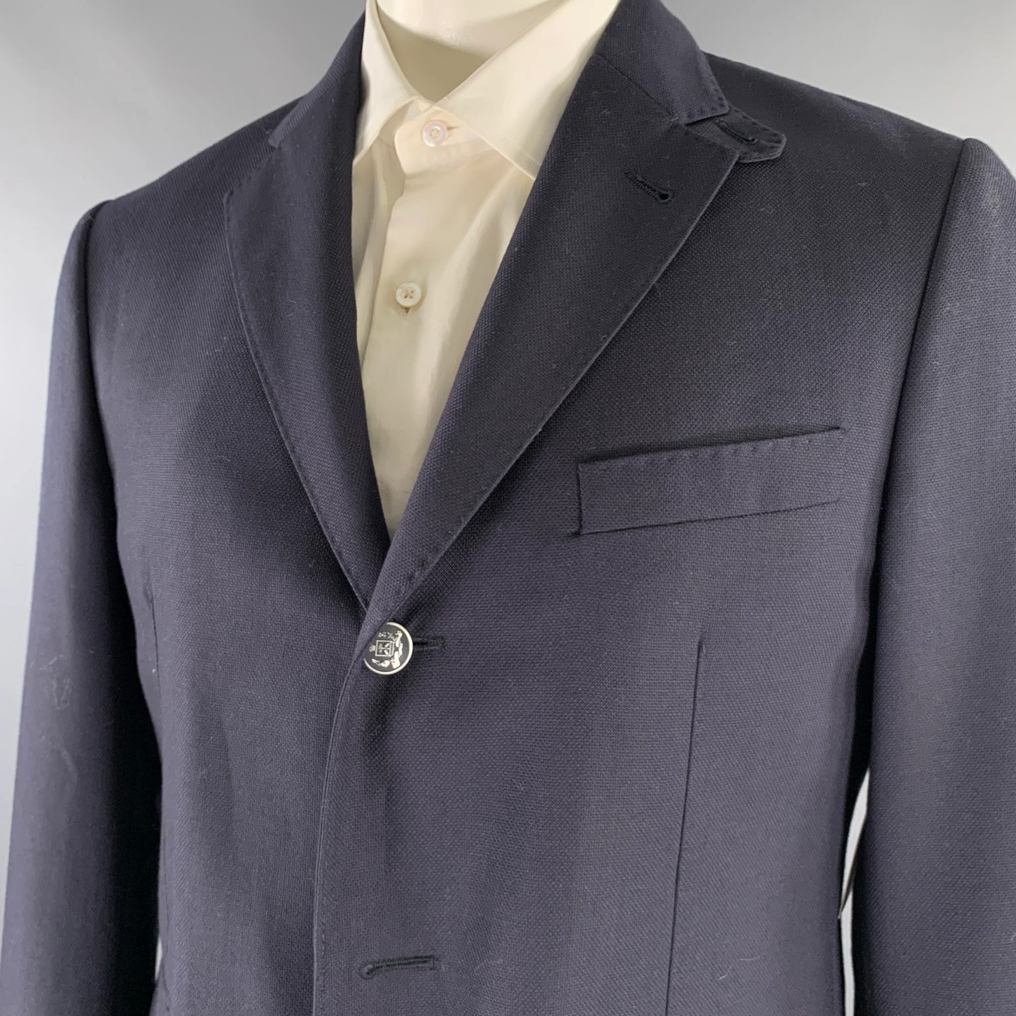 CORNELIANI Size L Navy Heather Wool Bomber Jacket - Image 5