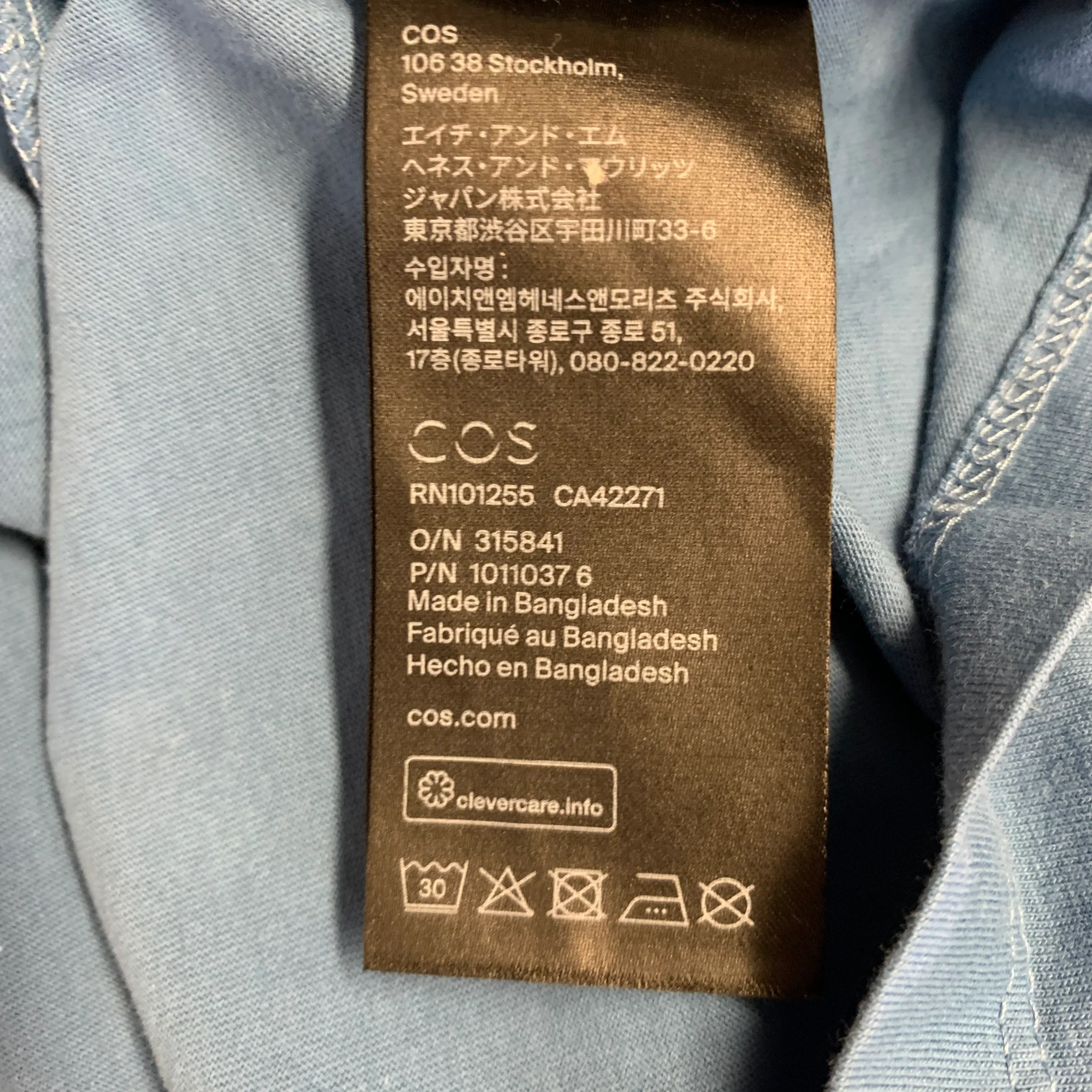 COS Size L Blue Cotton Crew Neck T-shirt - Image 6