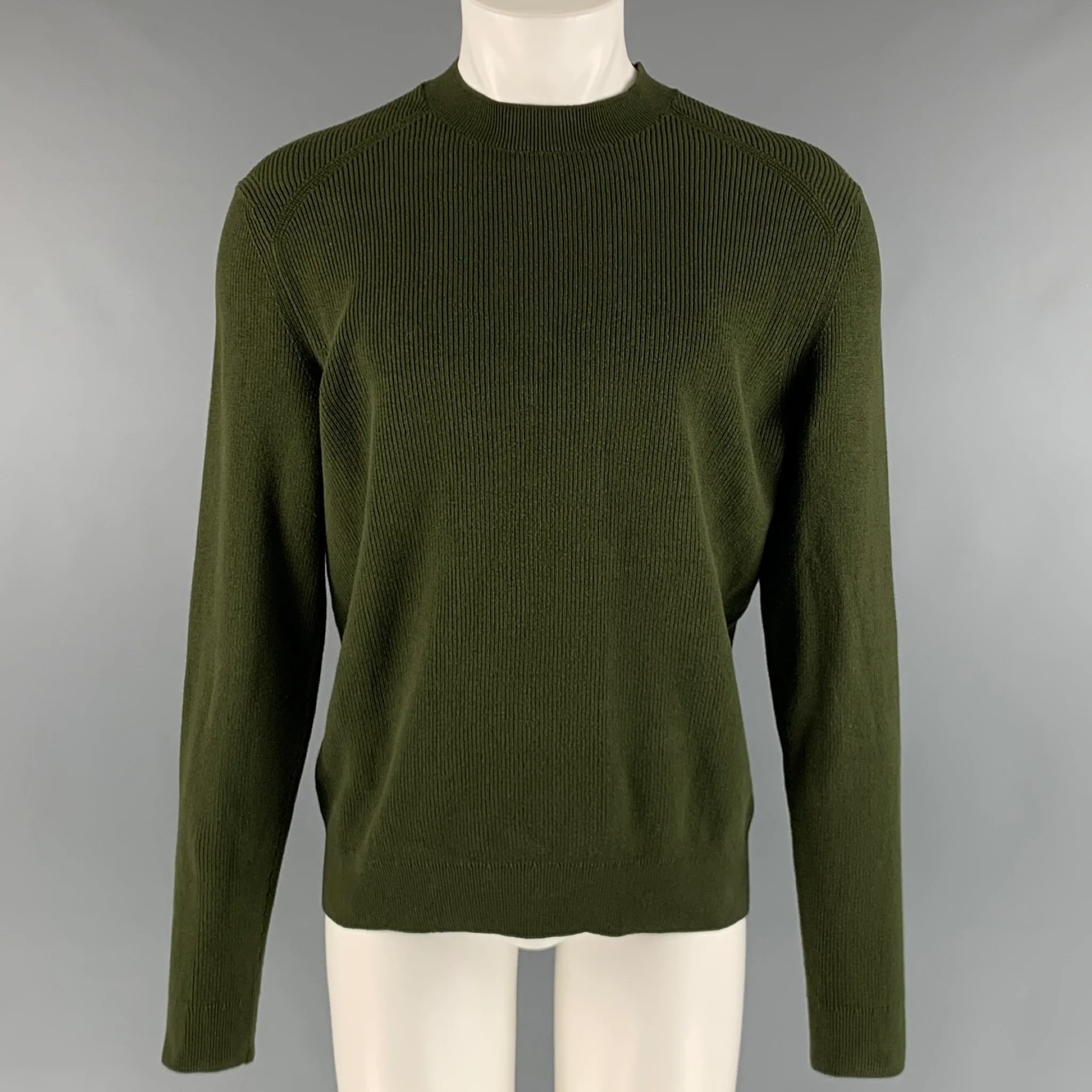 COS Size M Green Olive Knit Cotton Crew-Neck Pullover