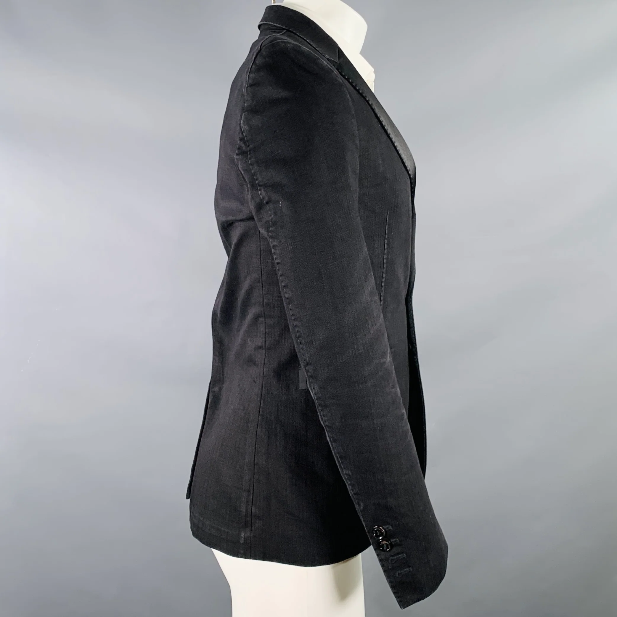 CoSTUME NATIONAL Size 36 Black Cotton Blend Peak Lapel Sport Coat - Image 3