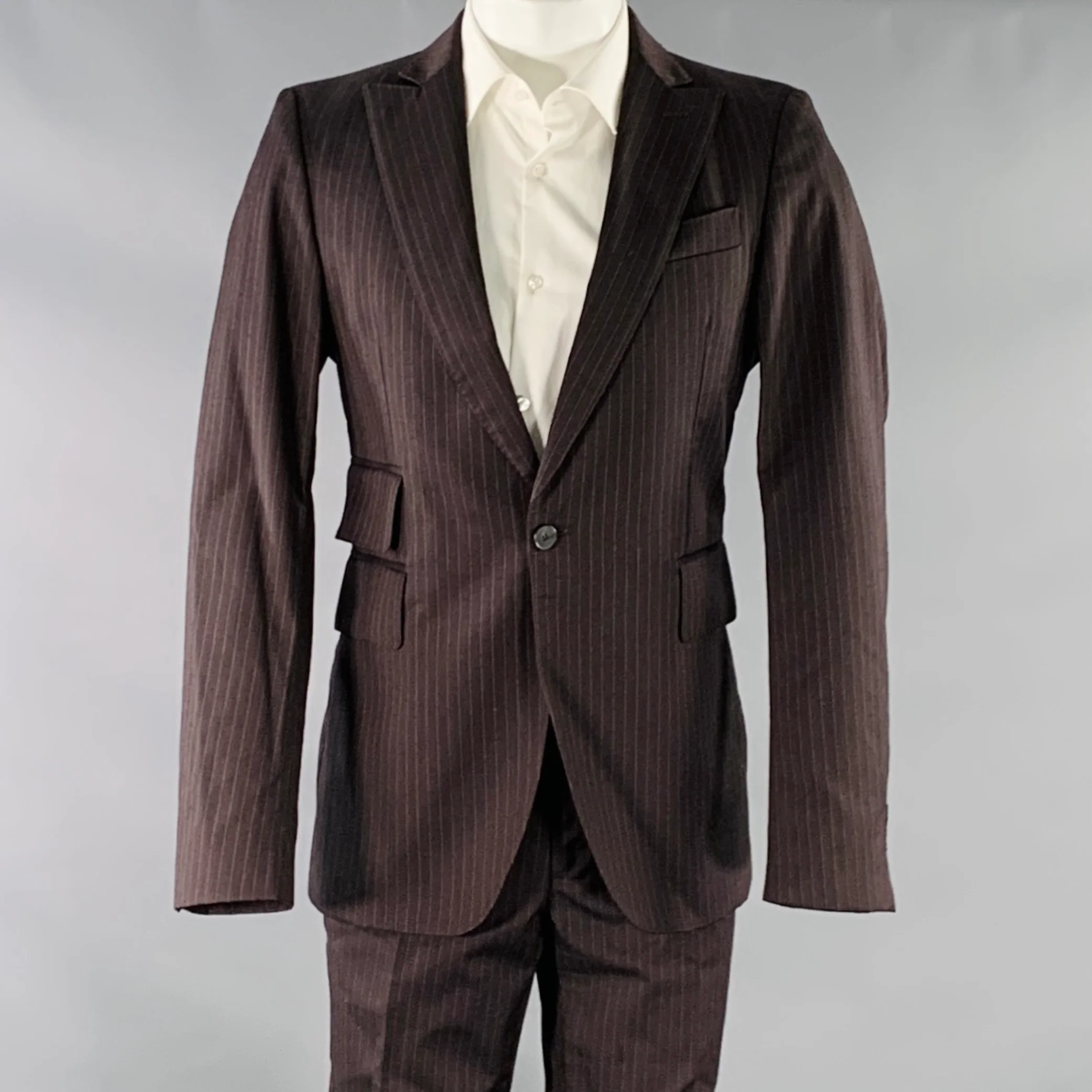 CoSTUME NATIONAL Size 38 Brown Grey Pinstripe Wool Single Button Suit - Image 3