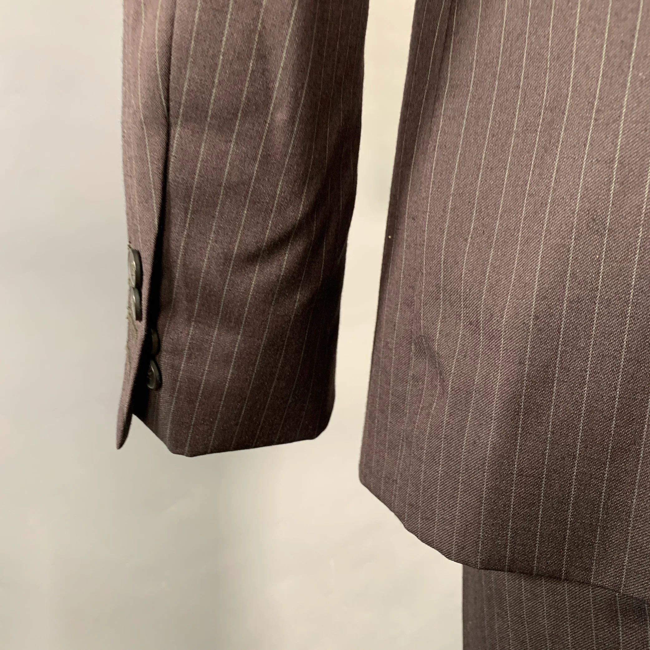 CoSTUME NATIONAL Size 38 Brown Grey Pinstripe Wool Single Button Suit - Image 7