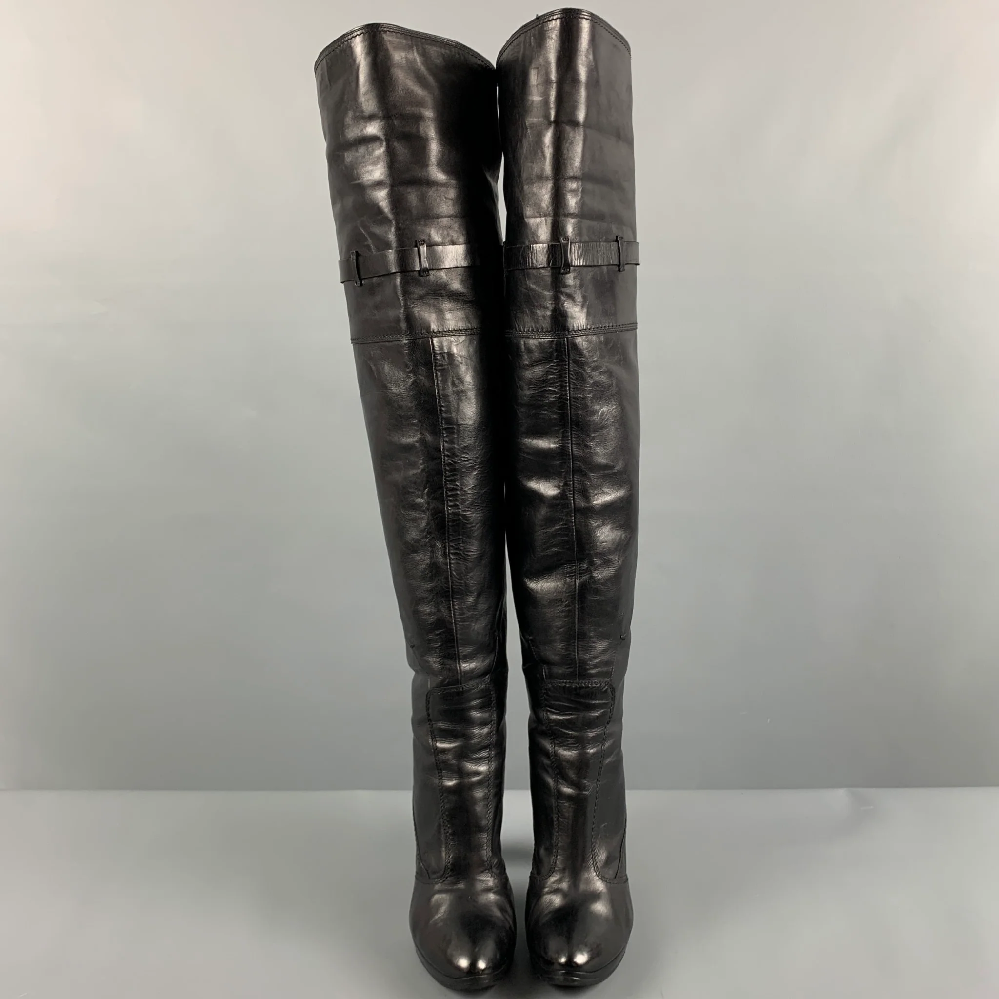 CoSTUME NATIONAL Size 6 Black Leather Pull On Boots - Image 4