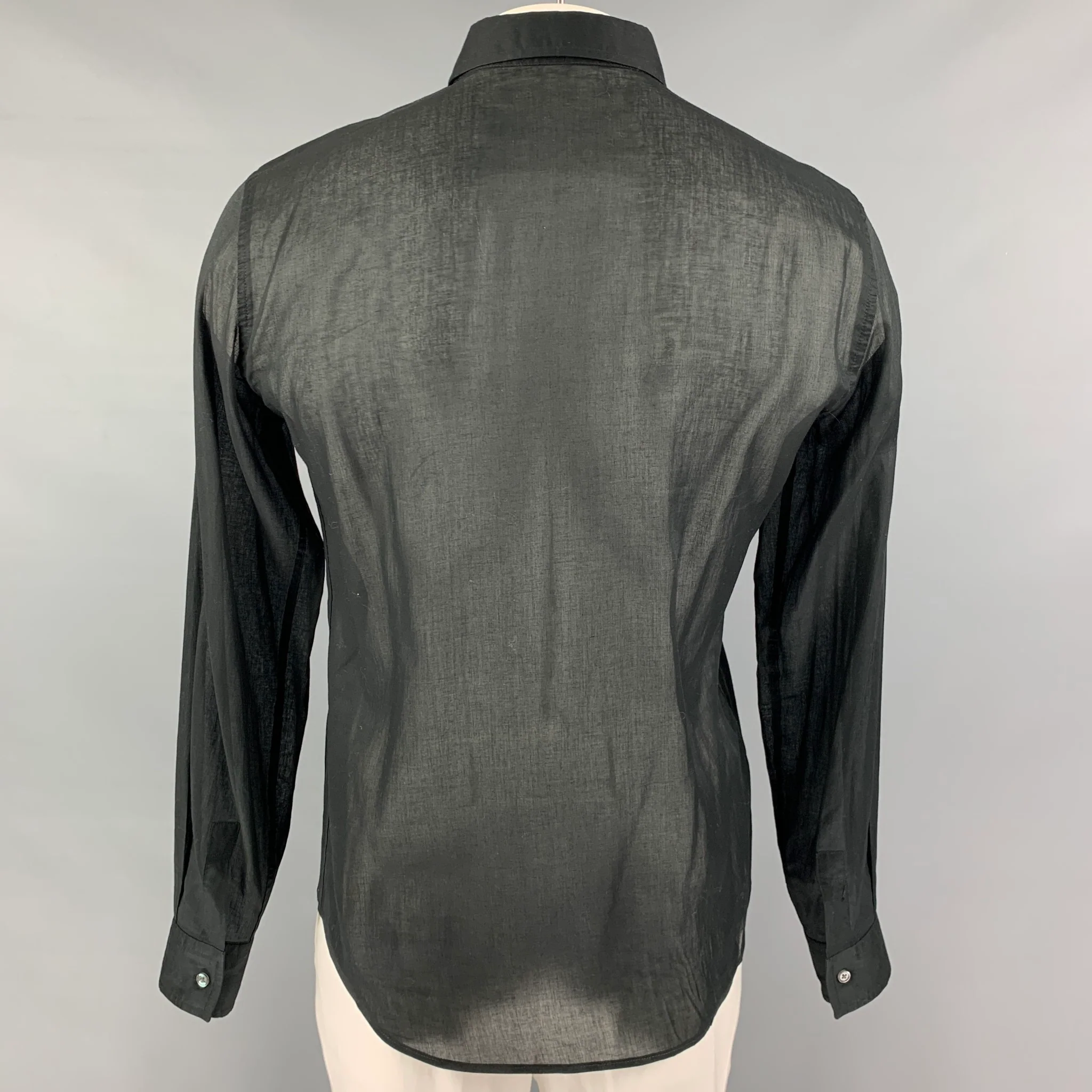 CoSTUME NATIONAL Size L Black See-Through Cotton Button Up Long Sleeve Shirt - Image 3
