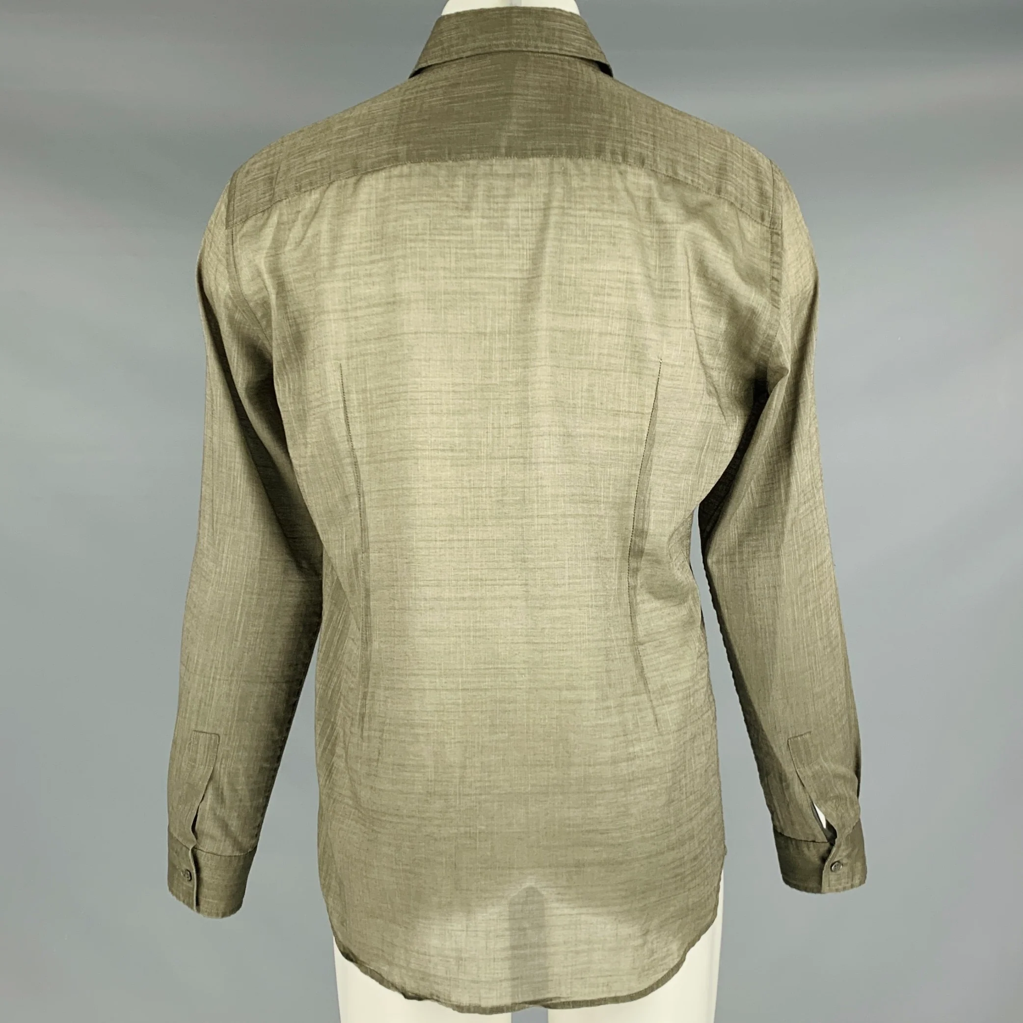 CoSTUME NATIONAL Size M Taupe Cotton Blend Tuxedo Long Sleeve Shirt - Image 4