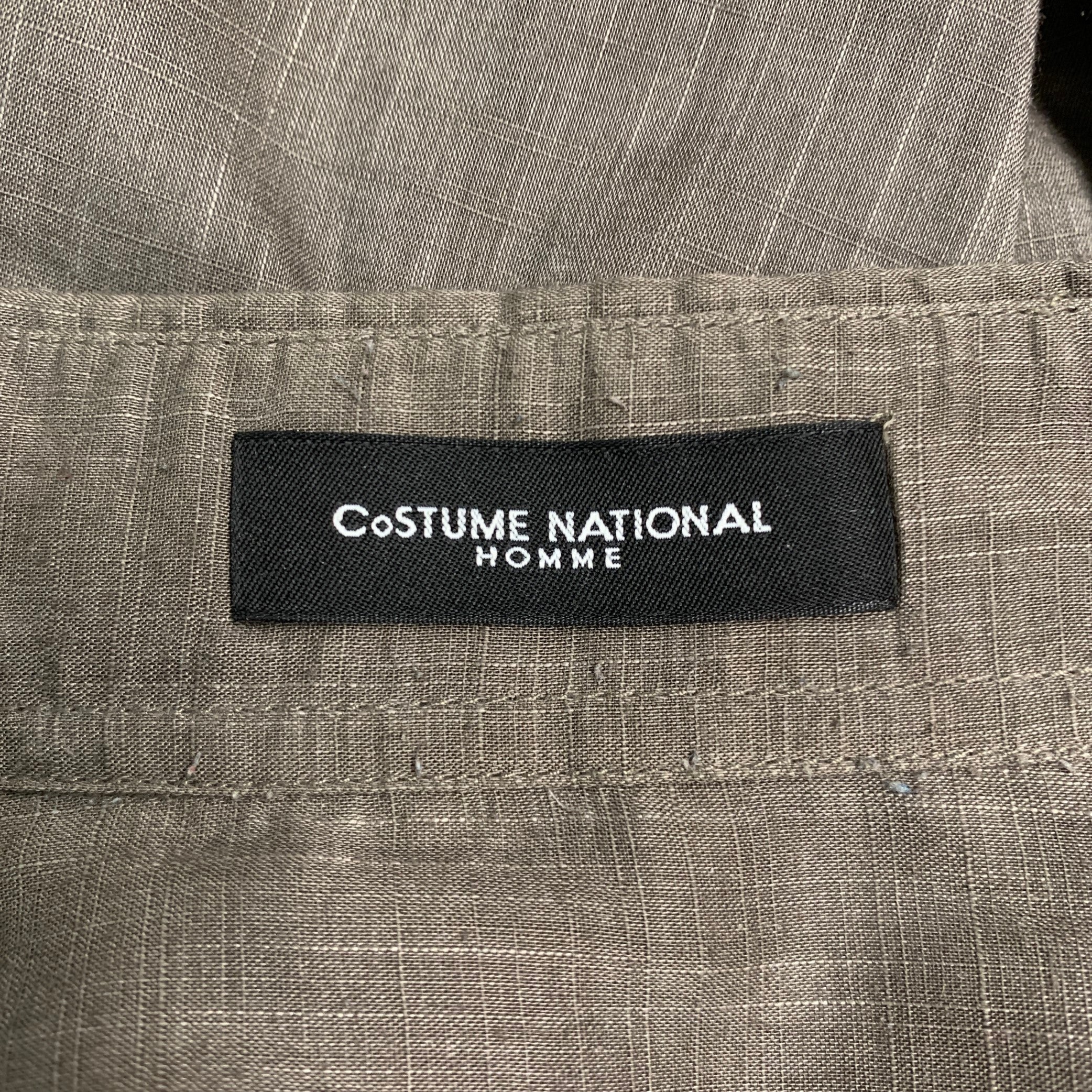 CoSTUME NATIONAL Size M Taupe Cotton Blend Tuxedo Long Sleeve Shirt - Image 7