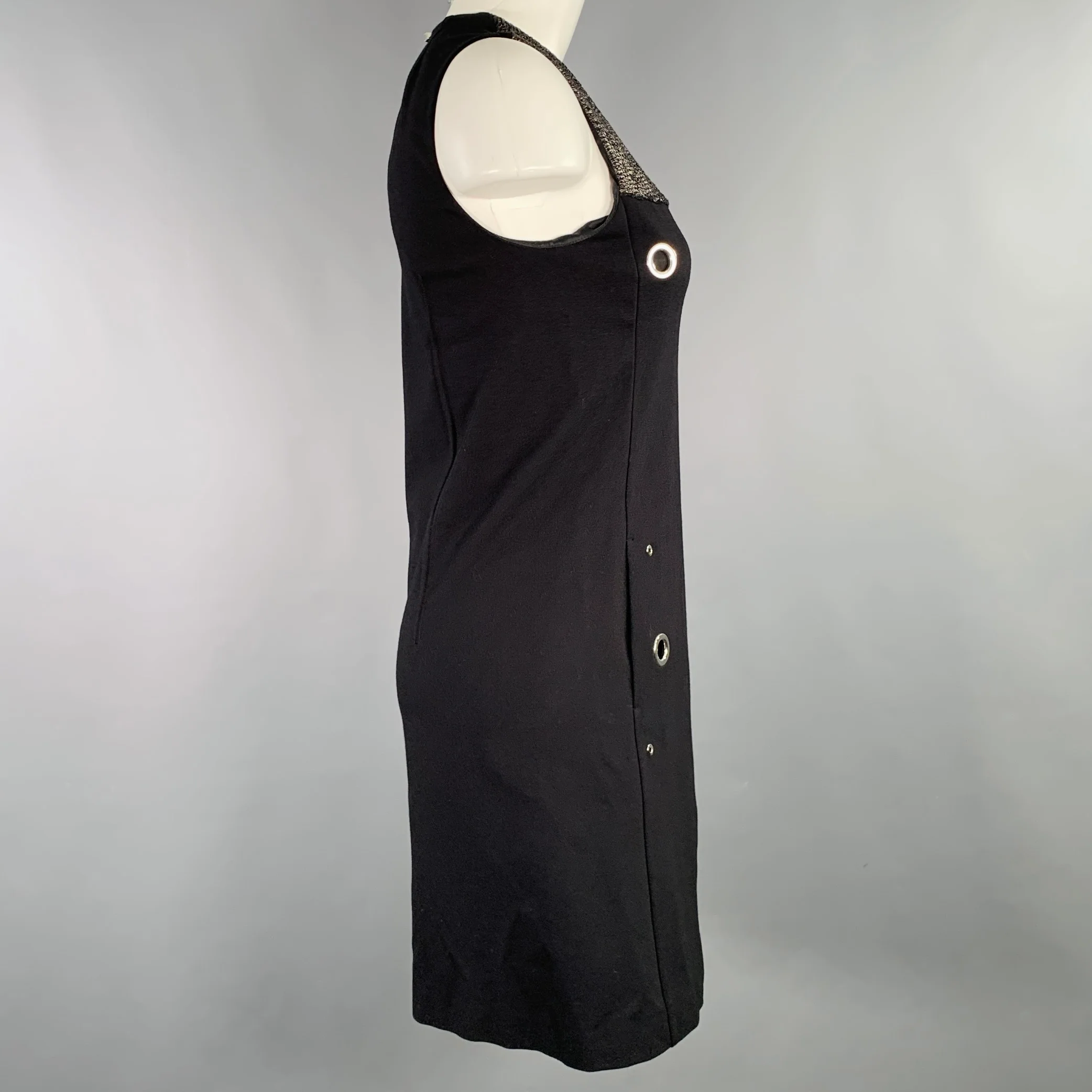 CoSTUME NATIONAL Size XS Black Silver Viscose Blend Two Tone Shift Dress - Image 3